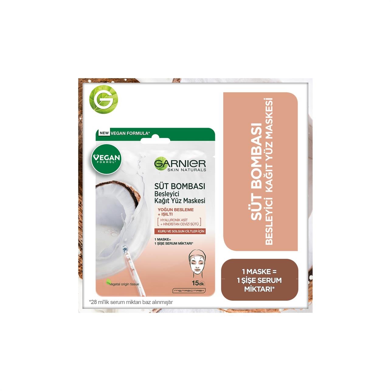 Garnier Süt Bombası Besleyici Kağıt Yüz Maskesi / Kuru ve Solgun Cilt 