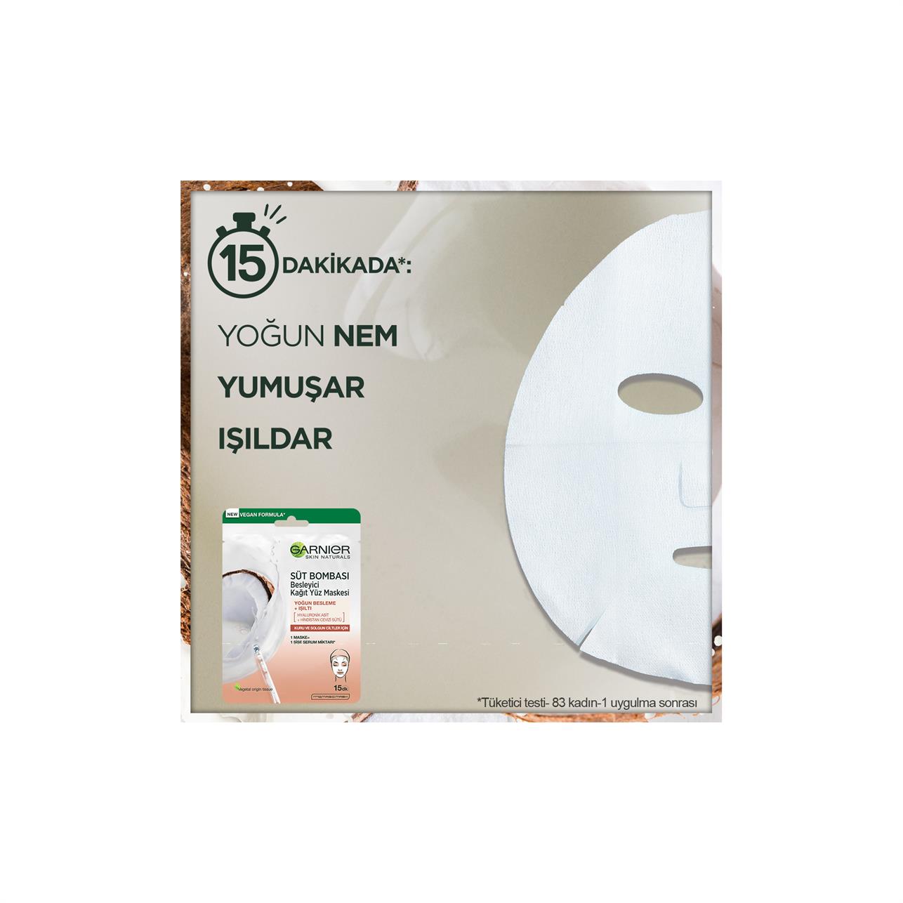 Garnier Süt Bombası Besleyici Kağıt Yüz Maskesi / Kuru ve Solgun Cilt 