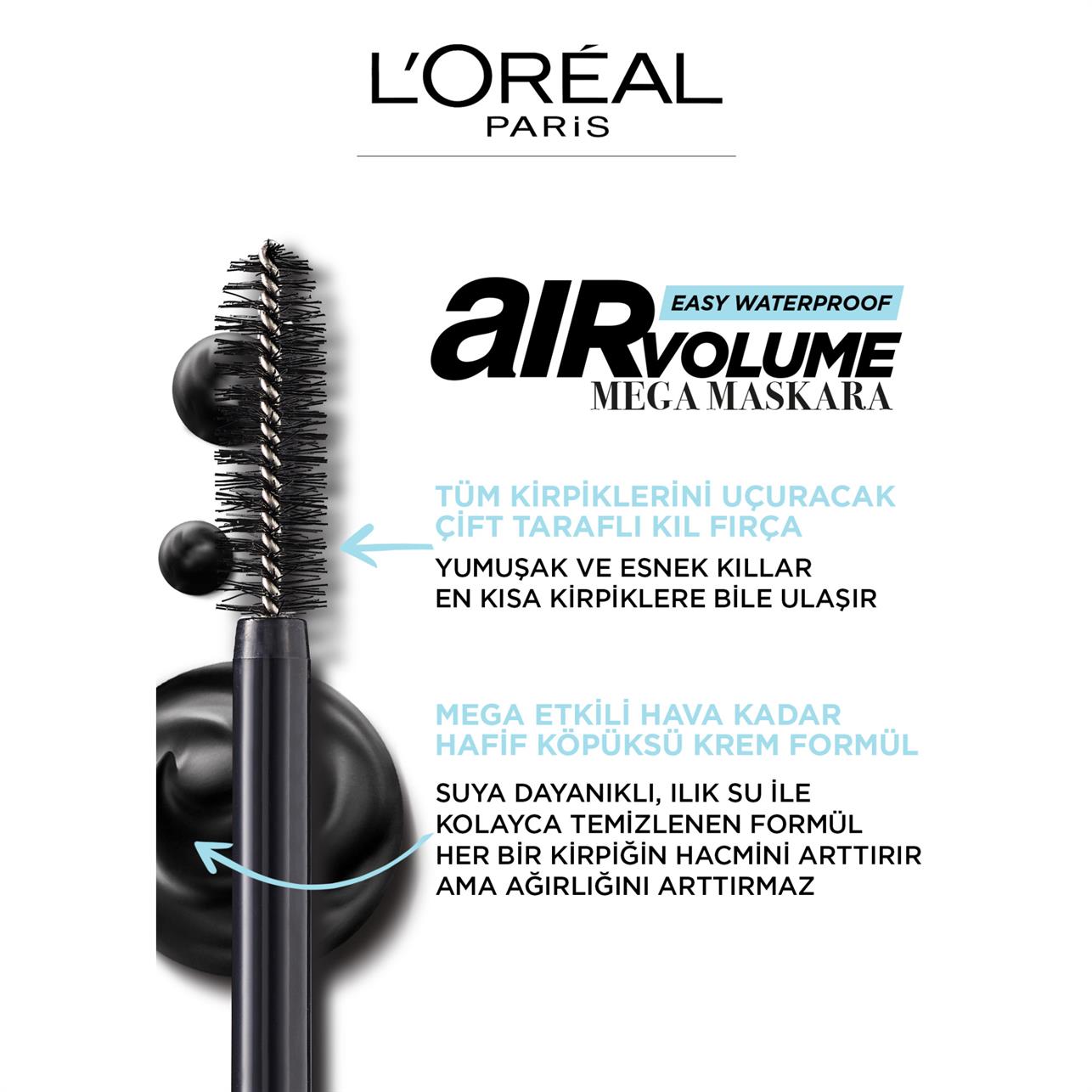 Loreal Paris Air Volume Easy Waterproof Mega Maskara Siyah