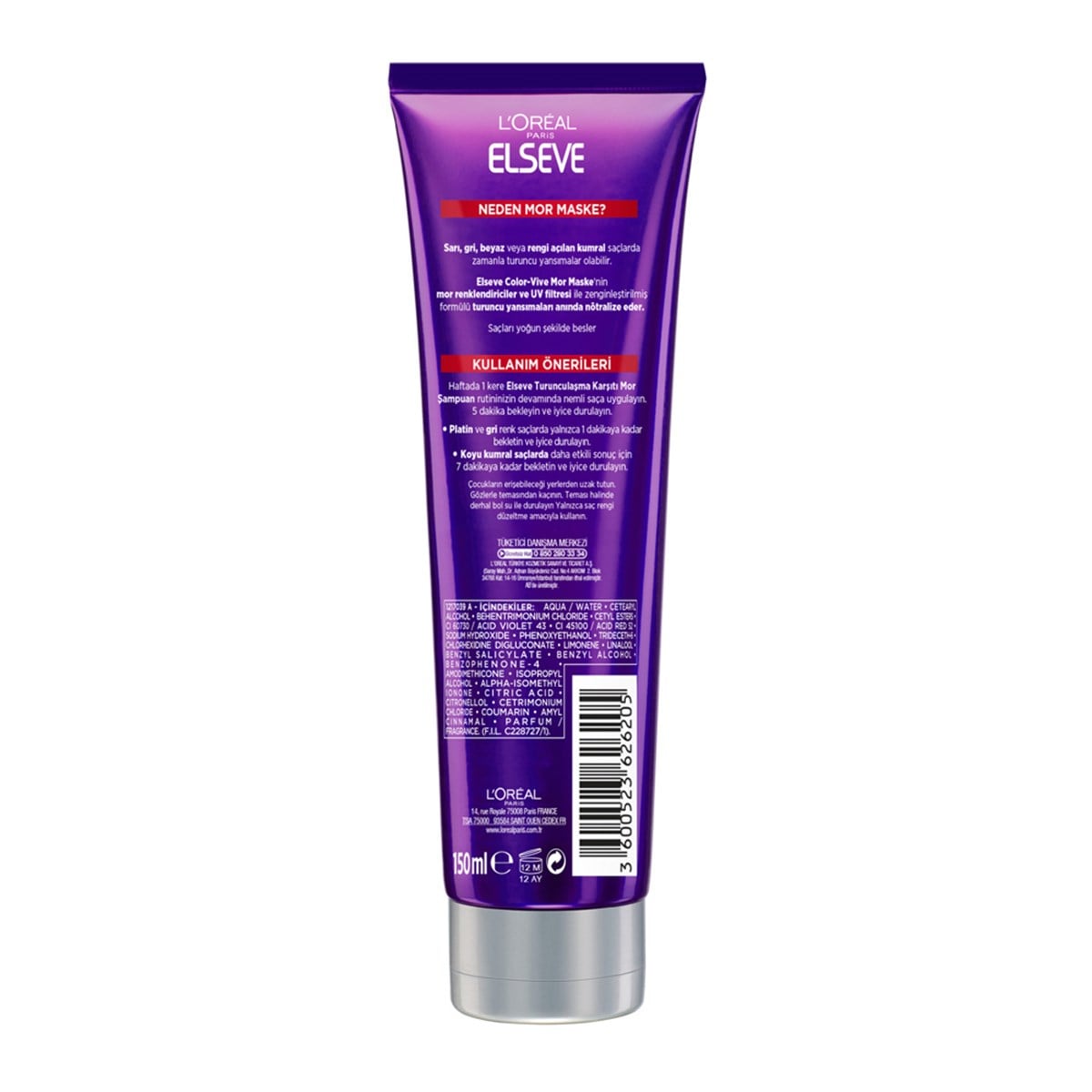 Loreal Paris Elseve Color-Vive Mor Maske Turunculaşma Karşıtı 150ml