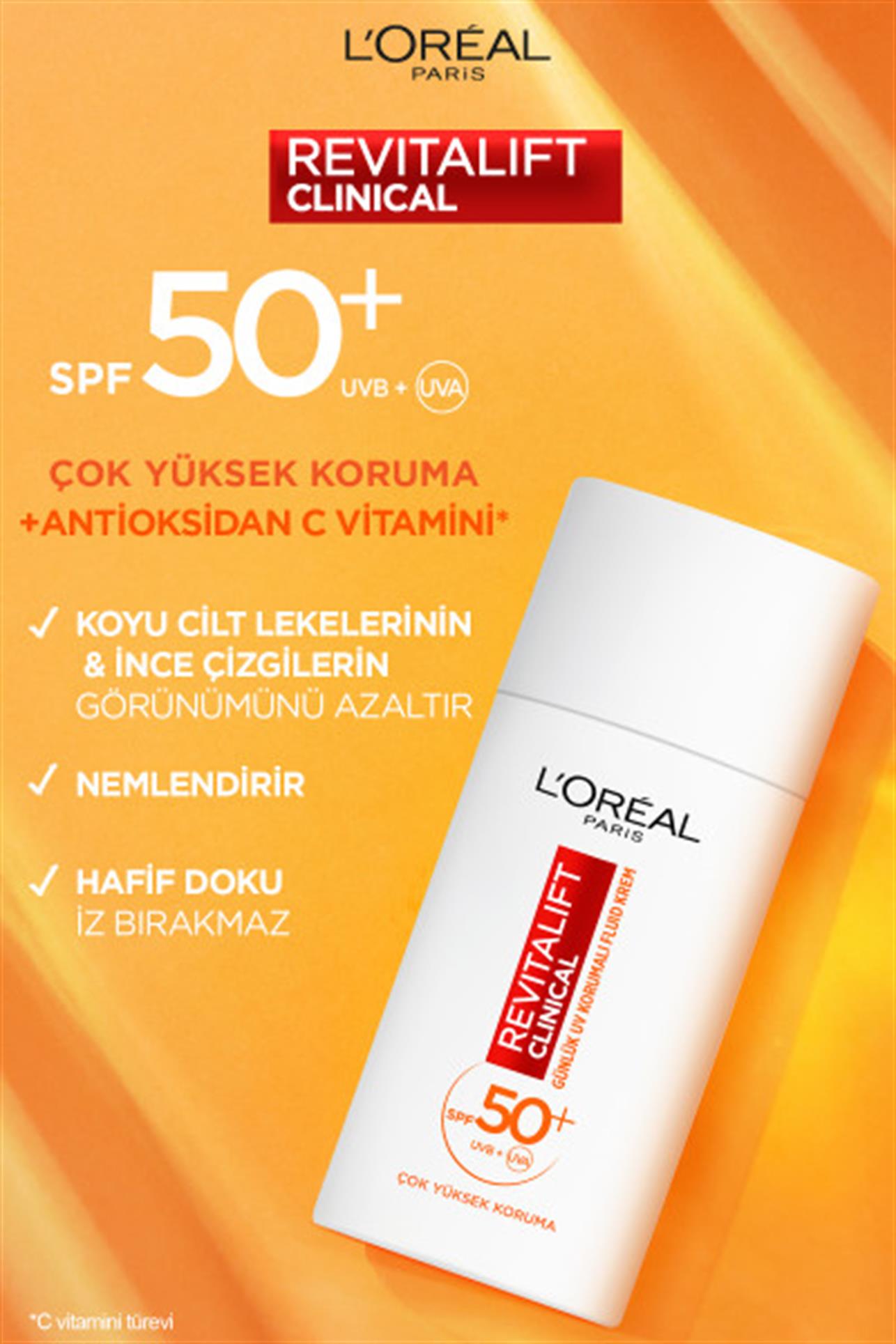 LOreal Paris Revitalift Clinical GKF 50+ Yüz Güneş Kremi Çok Yüksek Koruma 50 ml