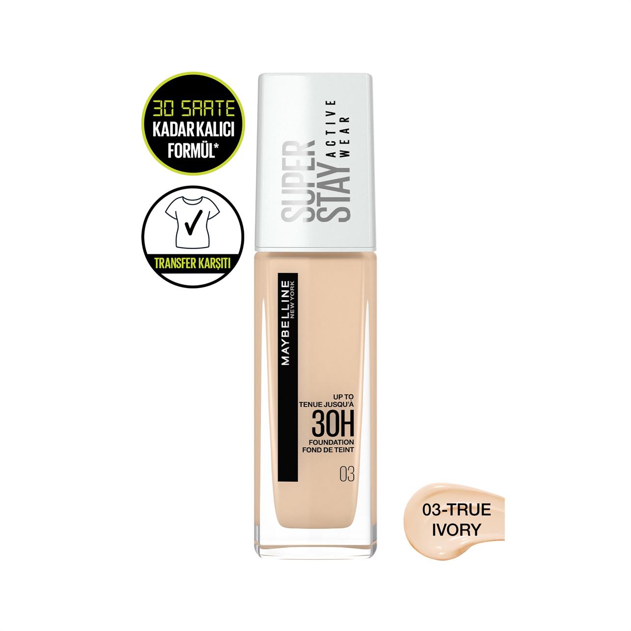 Maybelline New York Super Stay Active Wear 30H Fondöten True Ivory No:3 