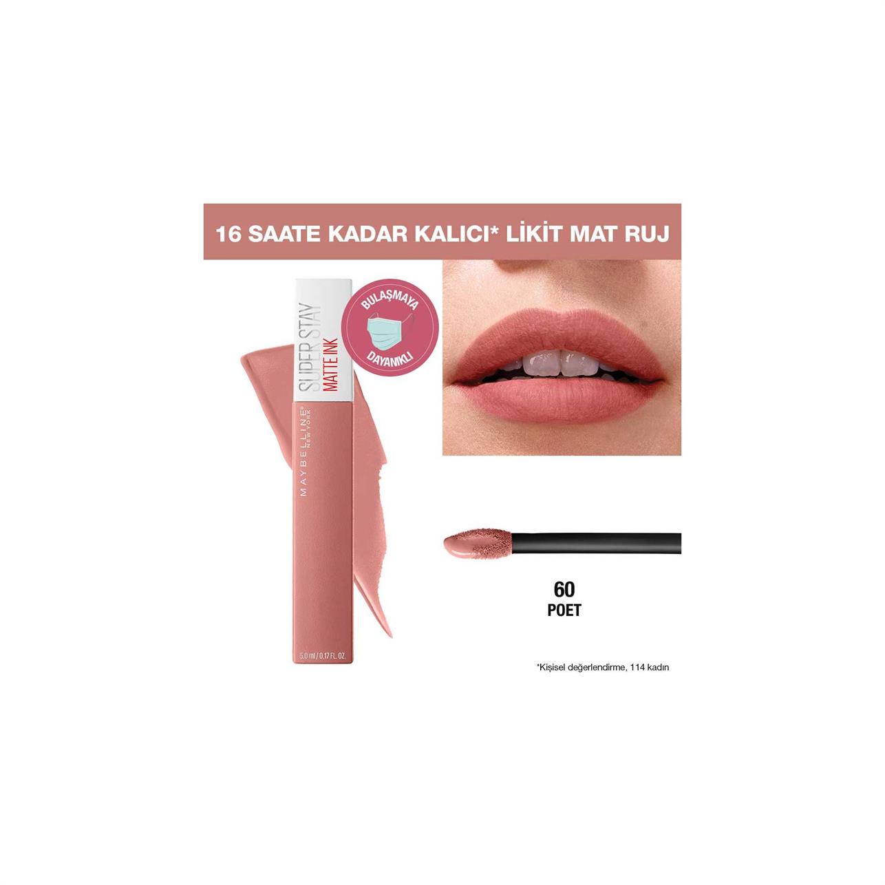 Maybelline New York Super Stay Likit Mat Ruj 60 Poet-Nude