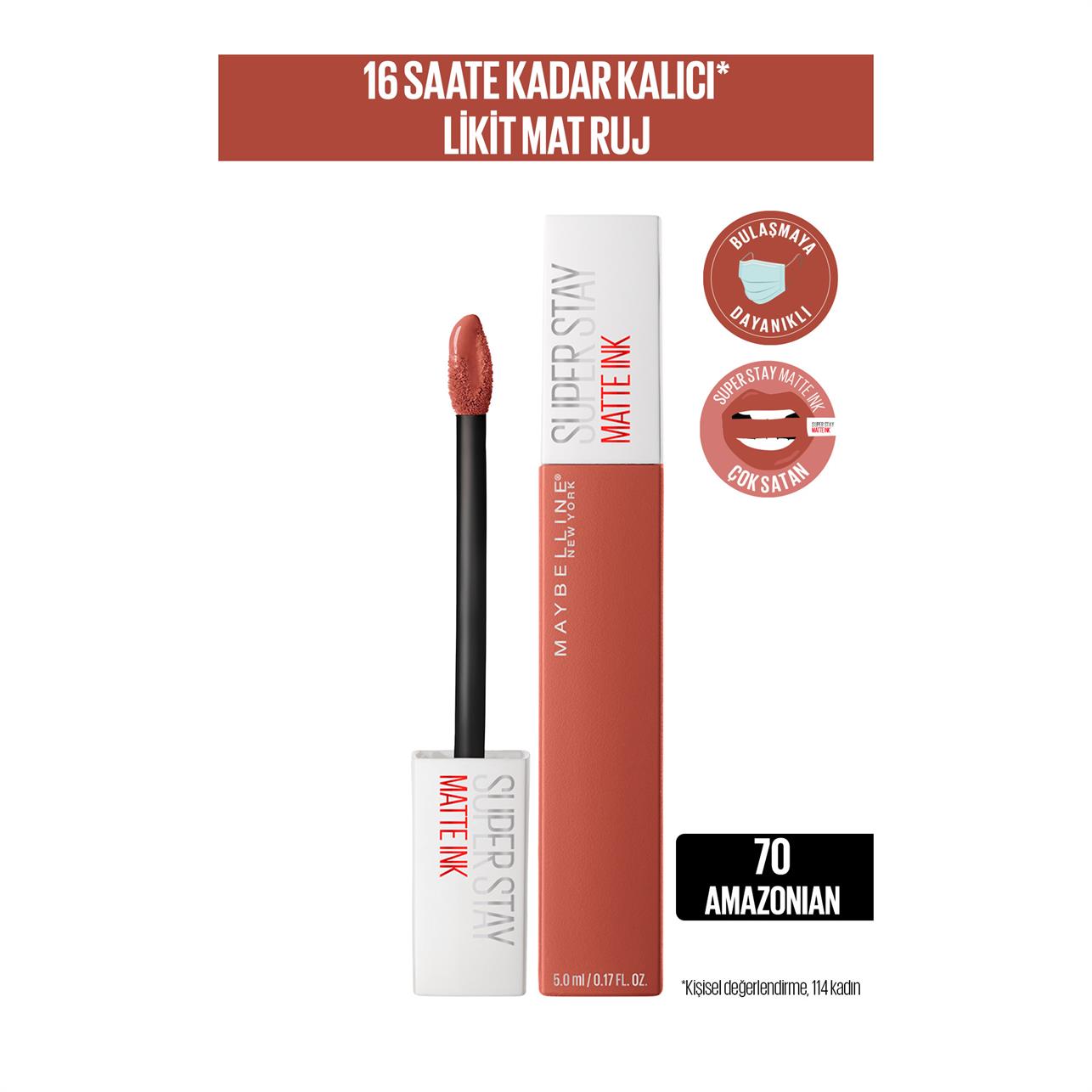 Maybelline New York Super Stay Likit Mat Ruj 70 Amazonian-Kahverengi