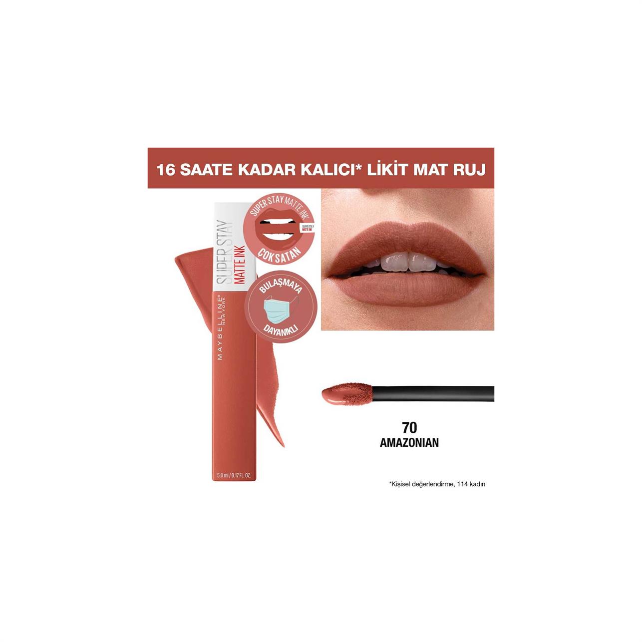 Maybelline New York Super Stay Likit Mat Ruj 70 Amazonian-Kahverengi
