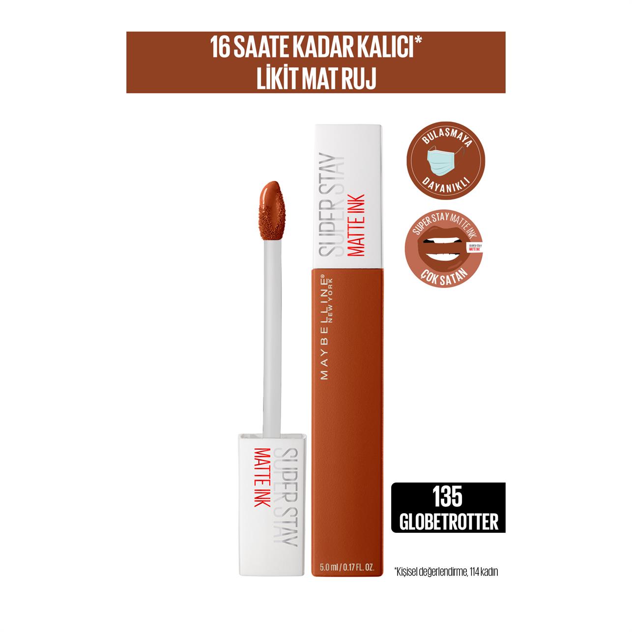 Maybelline New York Super Stay Matte Ink Mat Likit Ruj 135 Globe Trotter-Kahverengi