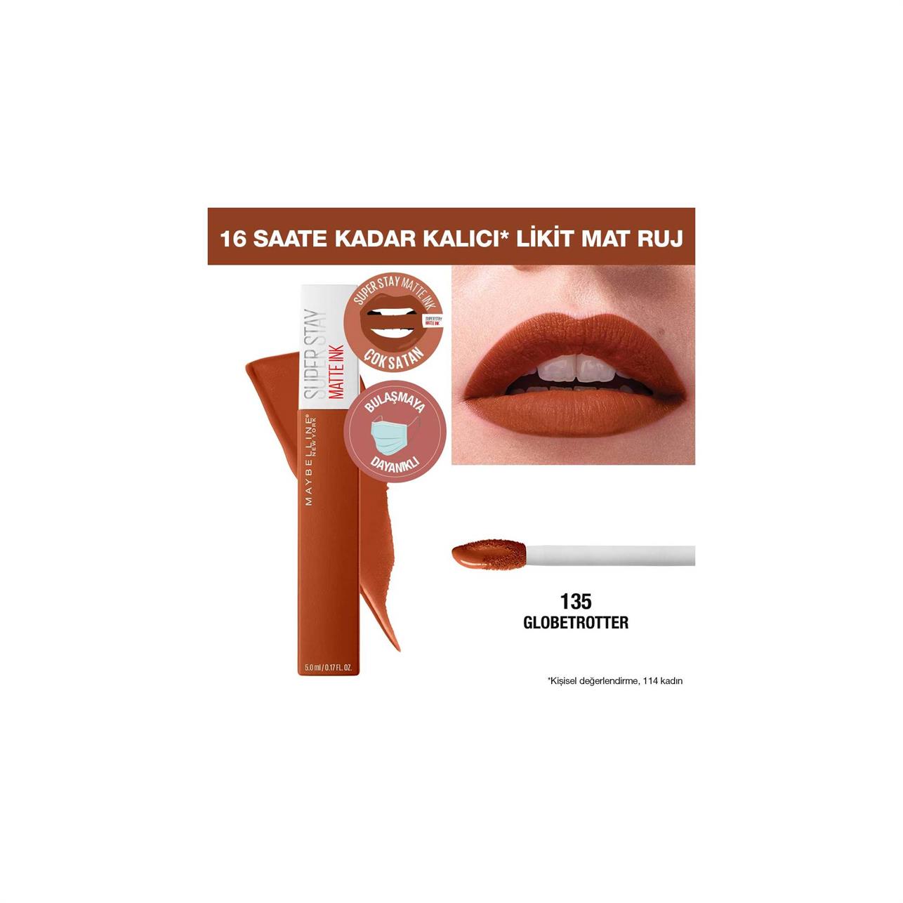 Maybelline New York Super Stay Matte Ink Mat Likit Ruj 135 Globe Trotter-Kahverengi