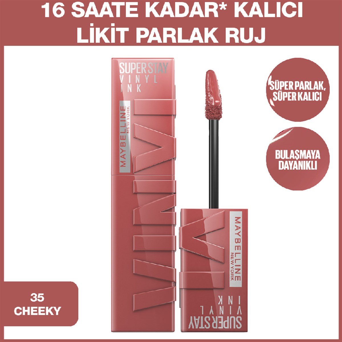 Maybelline New York Super Stay Vinyl Ink Uzun Süre Kalıcı Likit Parlak Ruj No:35 Cheeky
