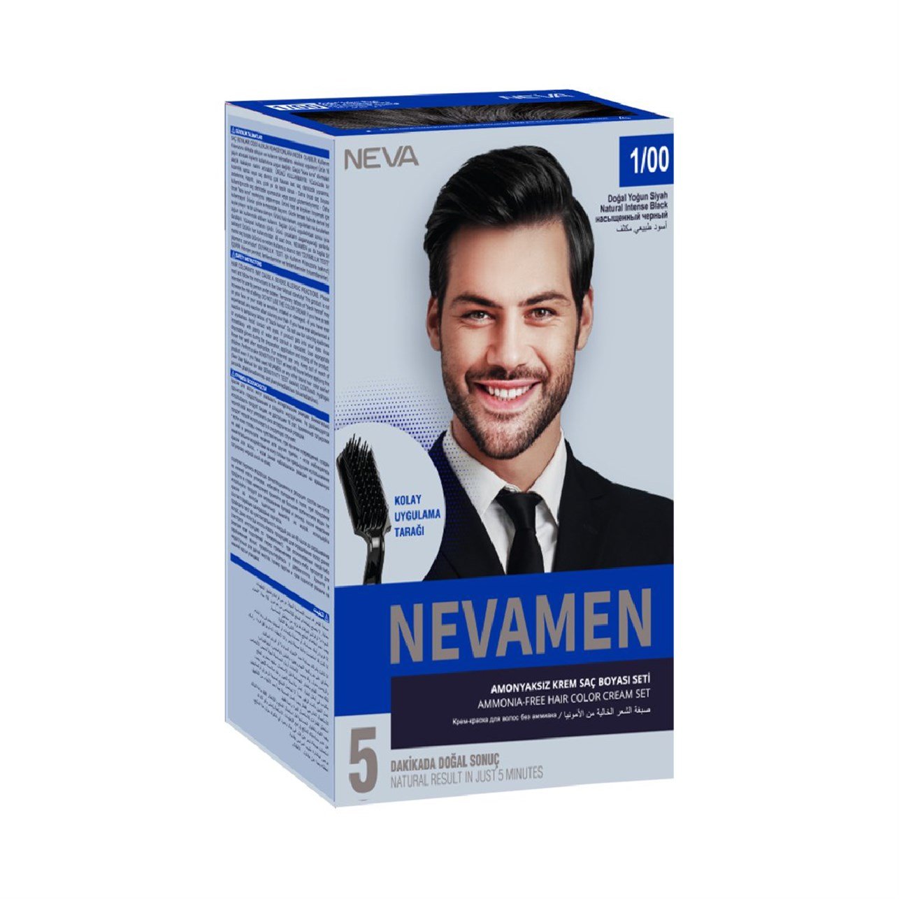 Neva Men  Amonyaksız Krem Saç Boya Seti 1/00 Doğal Yoğun Siyah 