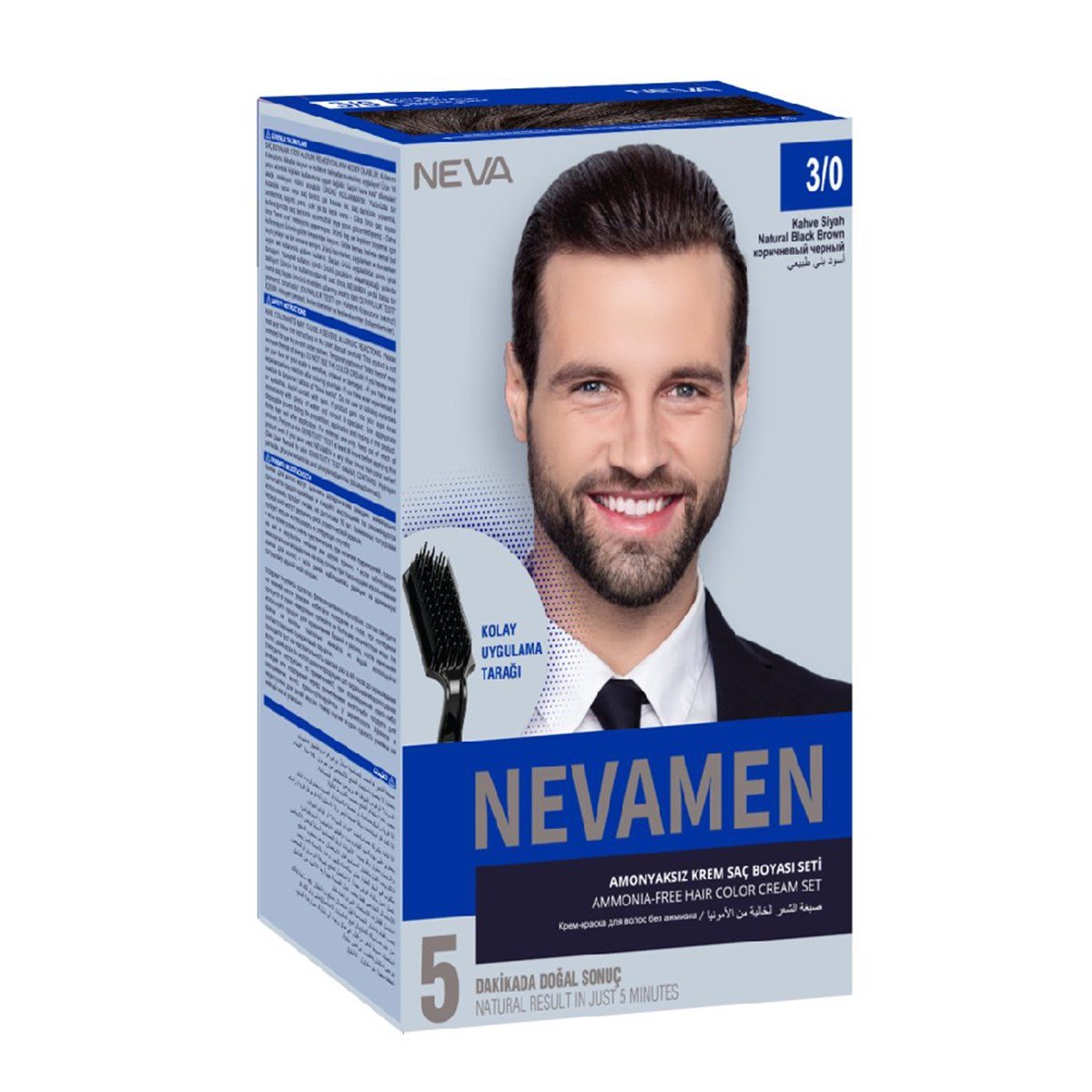 Neva Men Amonyaksız Krem Saç Boya Seti 3/0 Kahve Siyah 