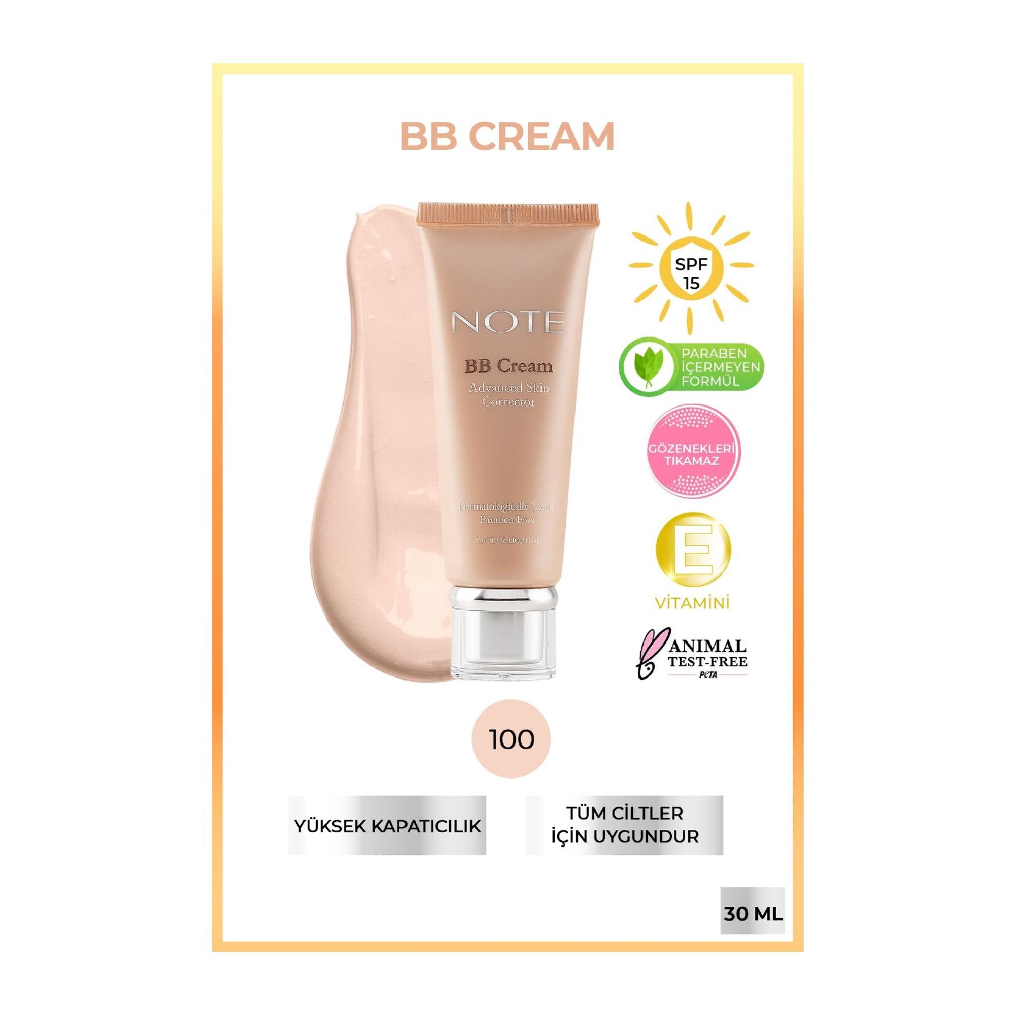 Note BB Cream Advanced Skin Corrector  BB Krem n'100 Porcelain 