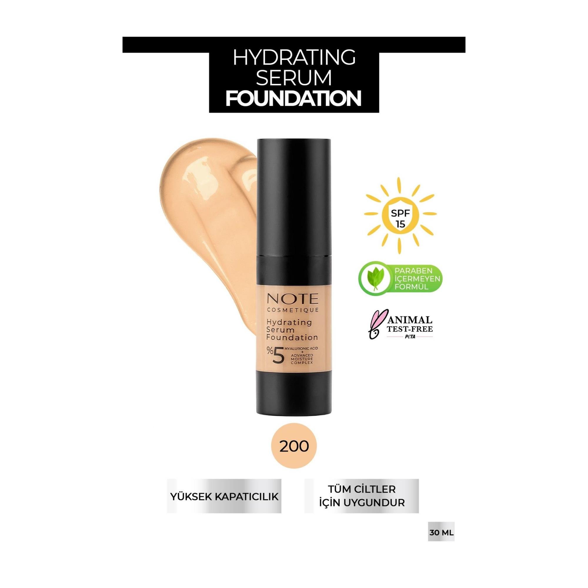 Note Hydrating Nemlendirici Serum Hyaluronik Asitli Fondöten 200