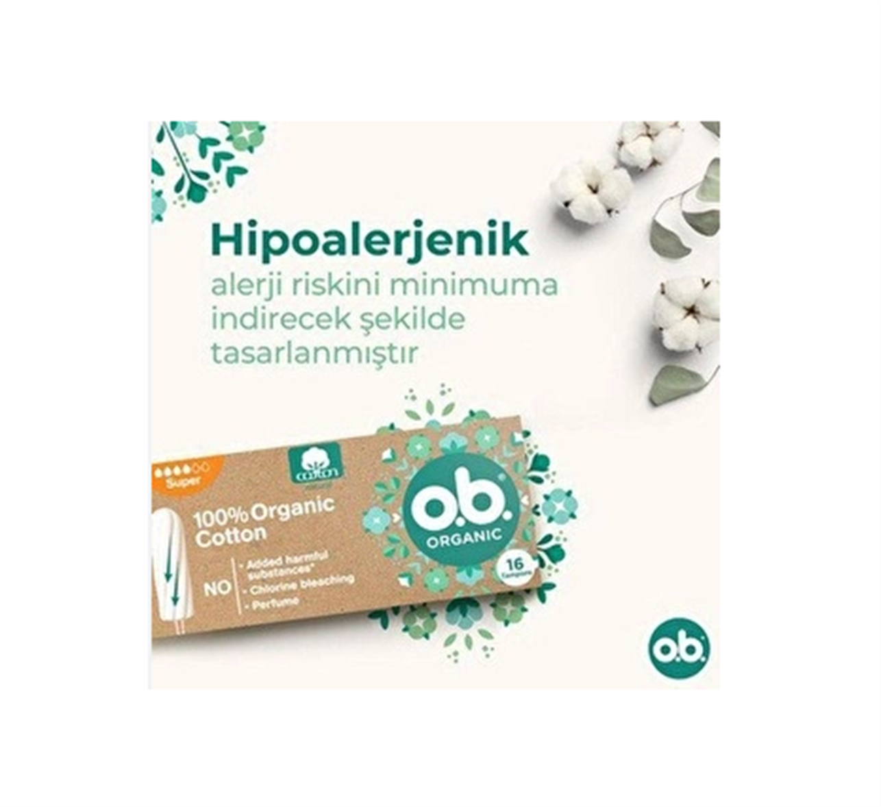 O.B.Organic Pamuk Tampon Super 16'lı
