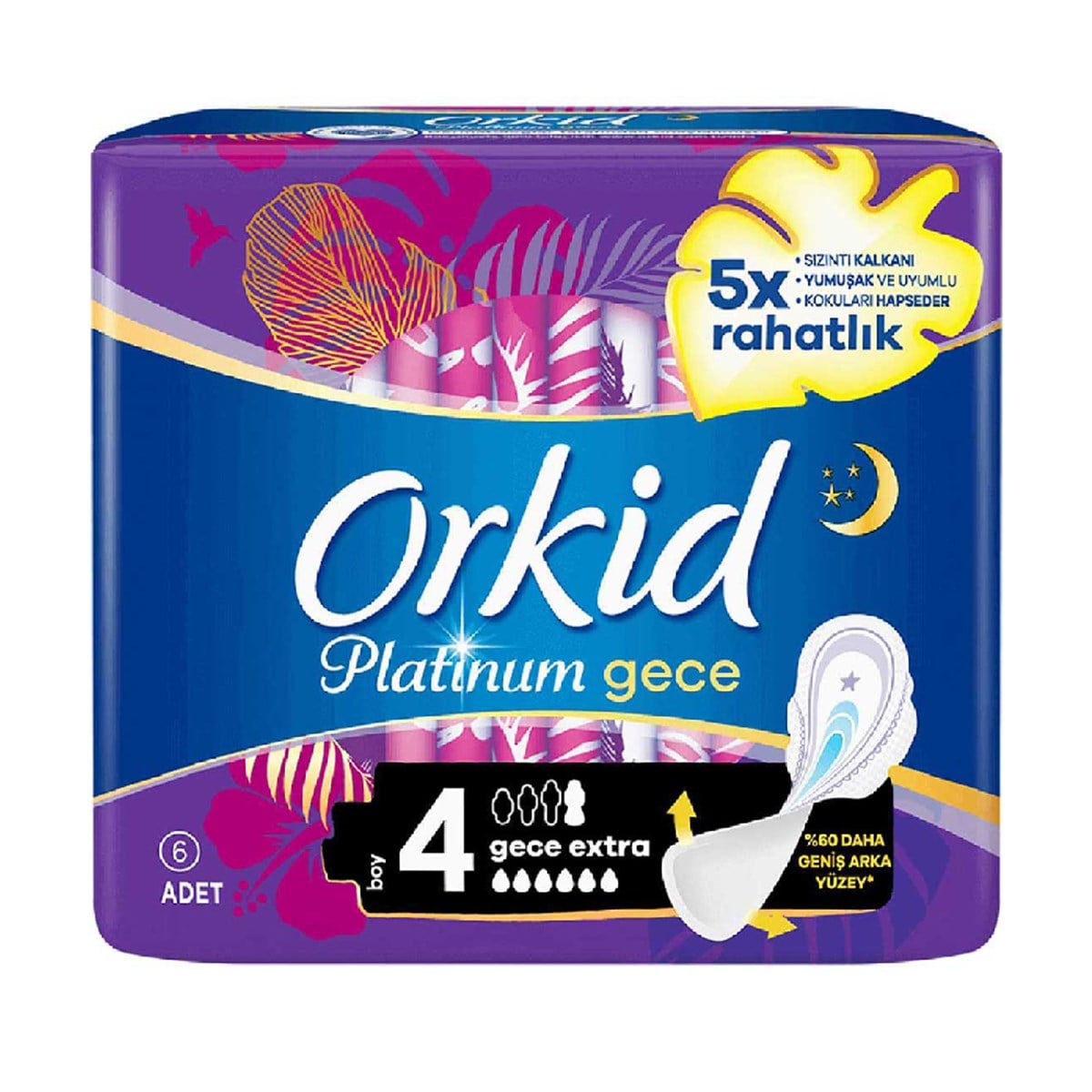 Orkid Platinum Hijyenik Ped Ultra Gece Extra 6'lı / 4 Boy
