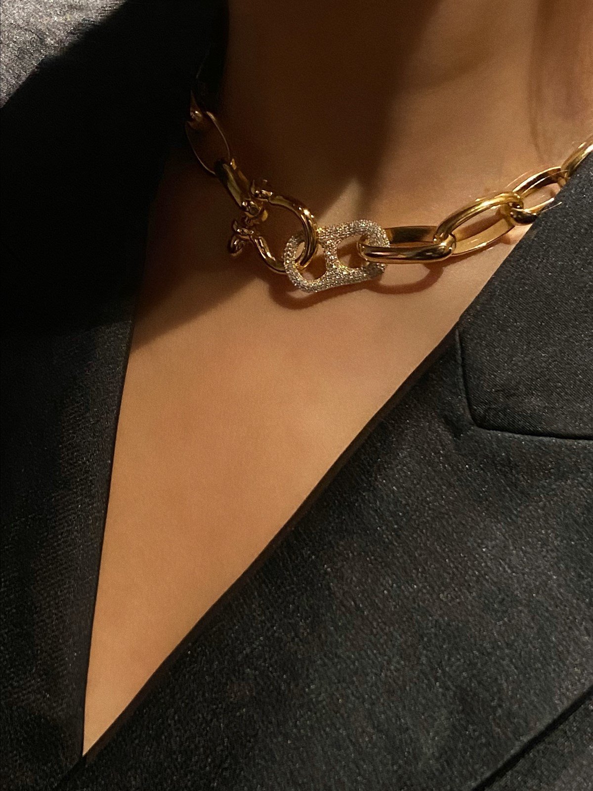 Nyda Taş Detaylı Kalın VIP Kolye Gold
