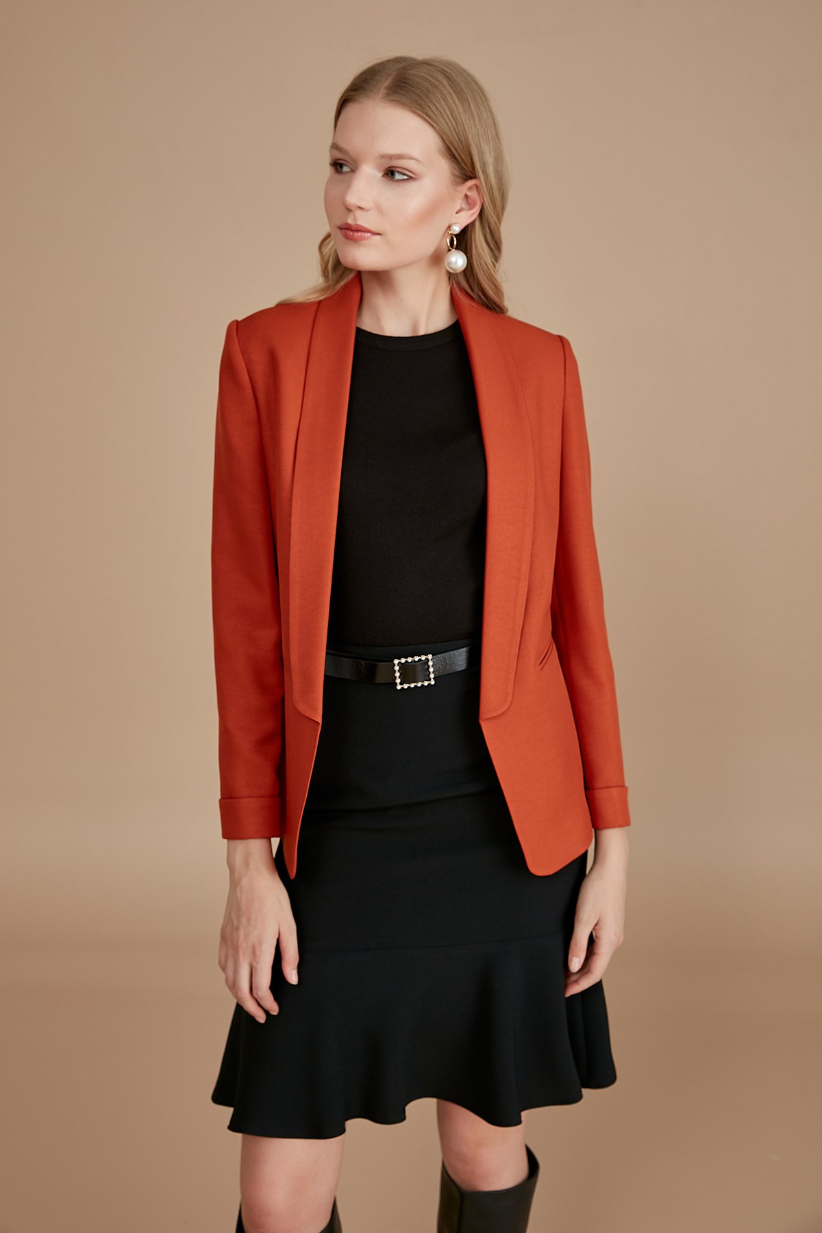 Ceket Şal Yaka, Kol Ucu Duble Detaylı, Rahat Kesim