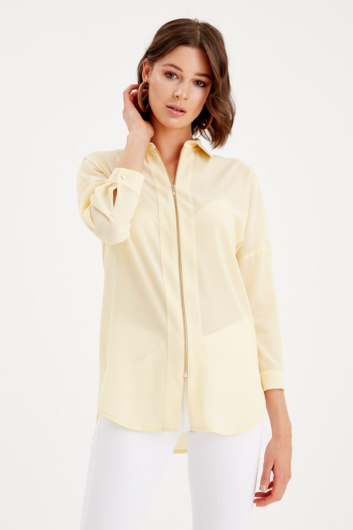 Gömlek Polo Yaka, Ön Orta Fermuar Detaylı, Reglan Kol
