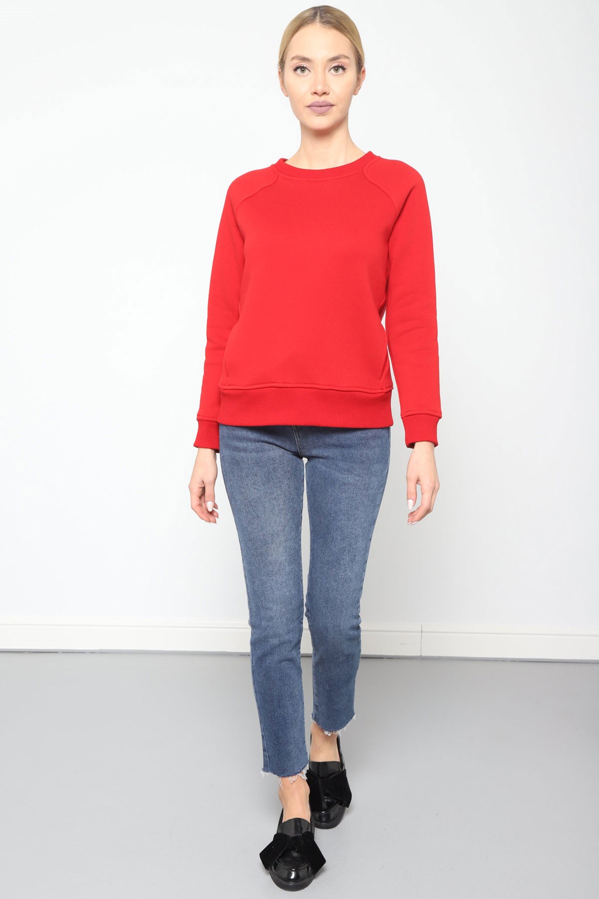 Sweatshirt-Ön Yaka Reglan Kol, Ön Cep Detaylı