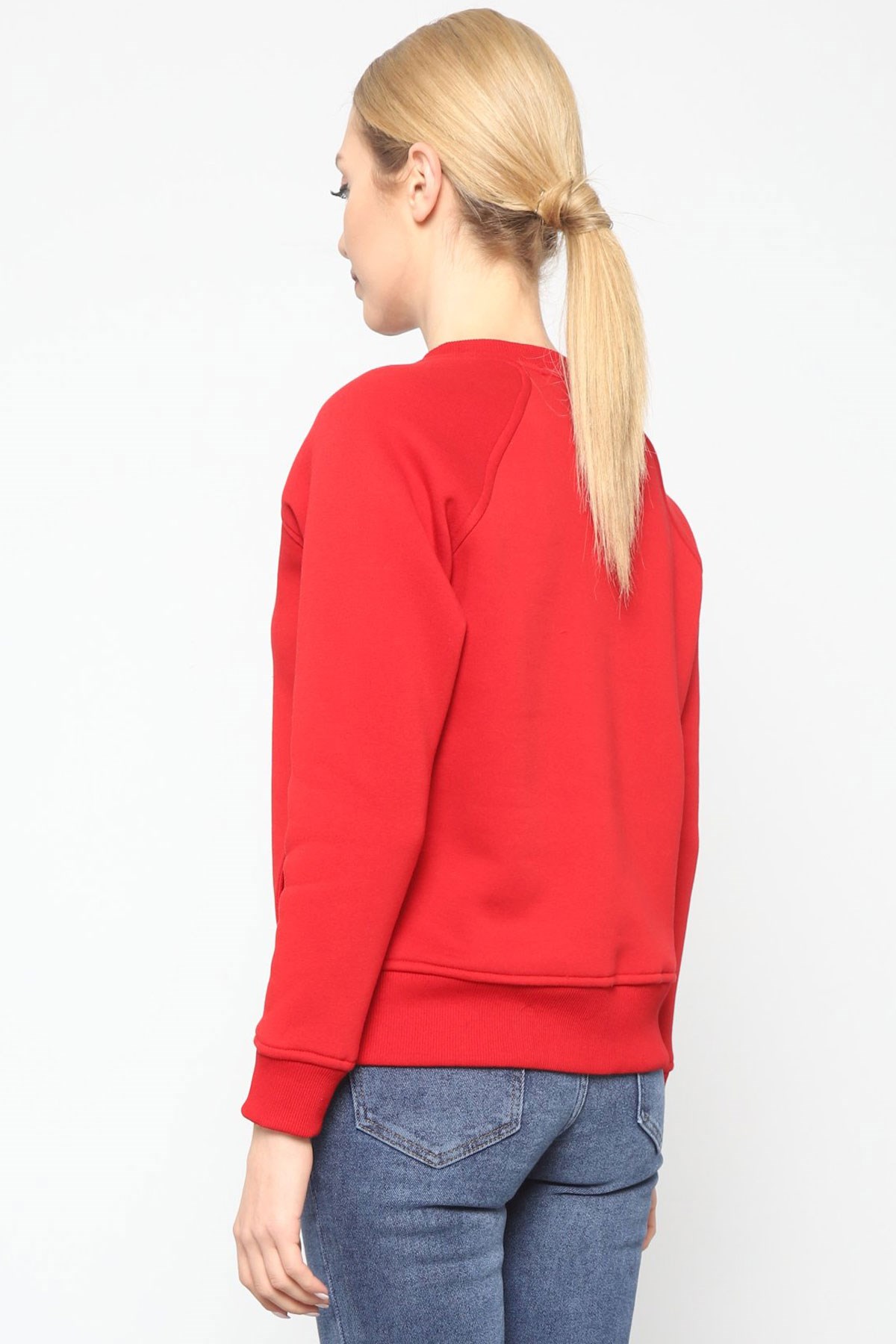 Sweatshirt-Ön Yaka Reglan Kol, Ön Cep Detaylı
