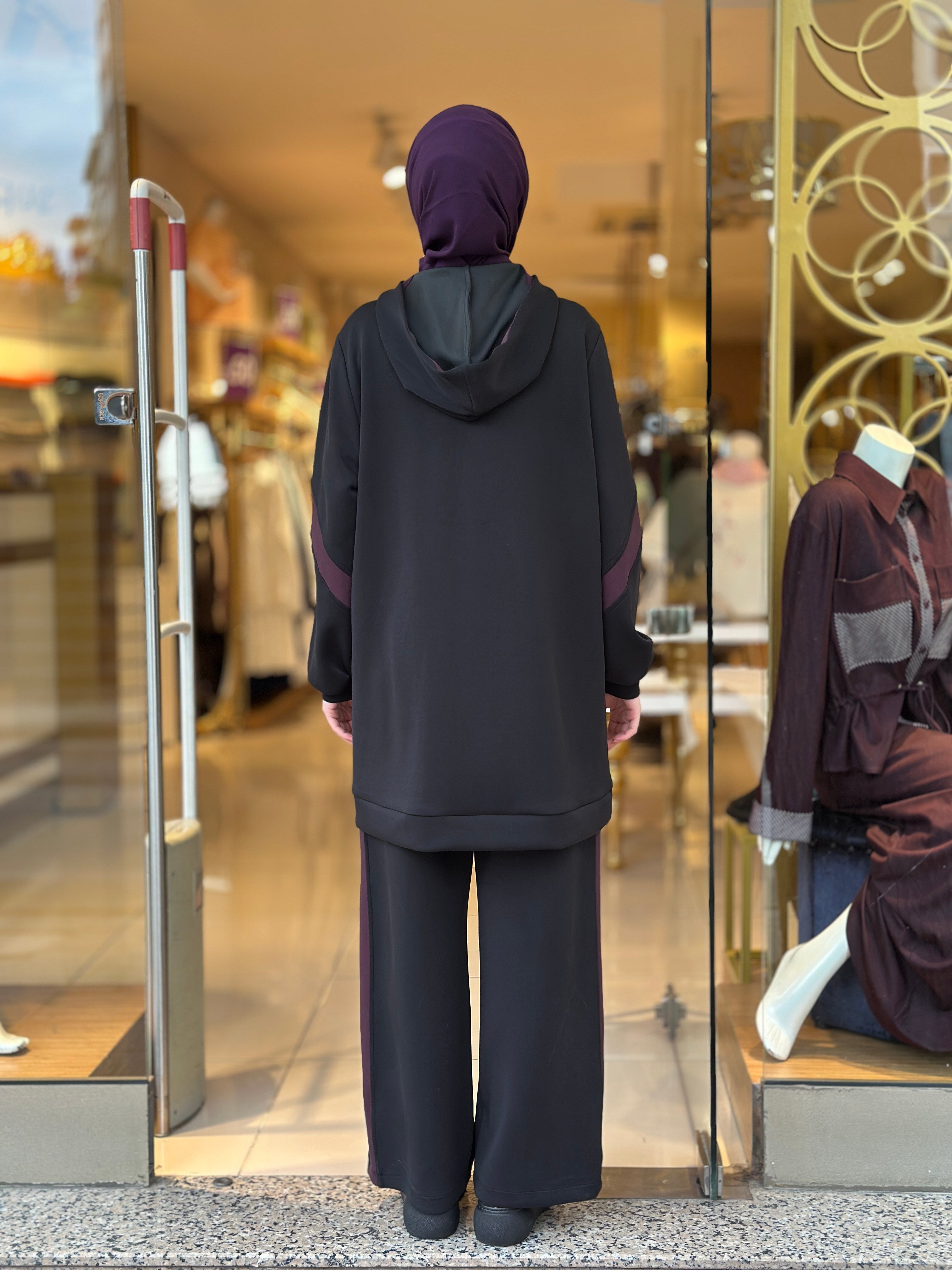 Aksesuarlı Çift Renk Modal Takım - Siyah