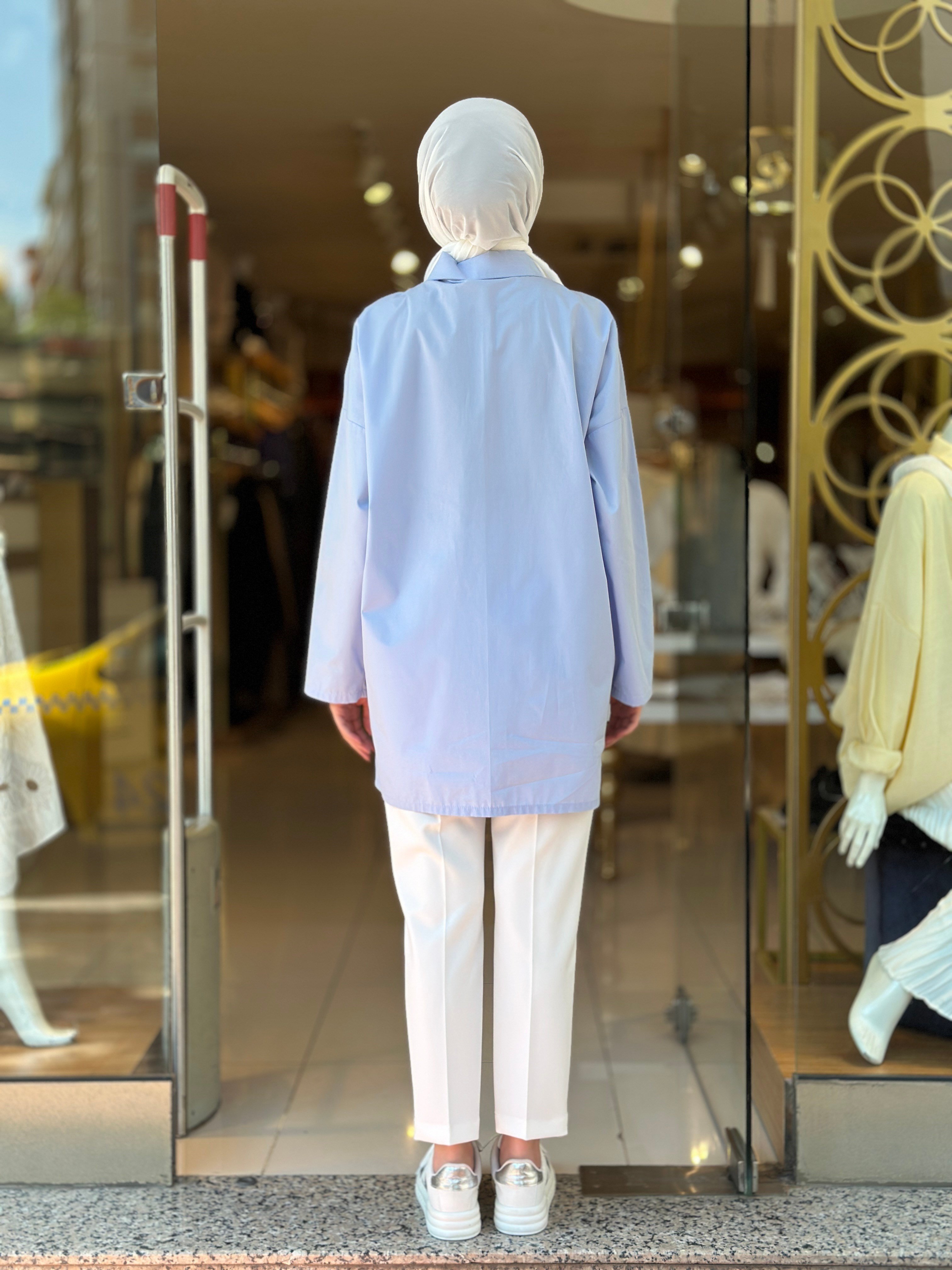 Baskılı Cotton Tunik - Mavi