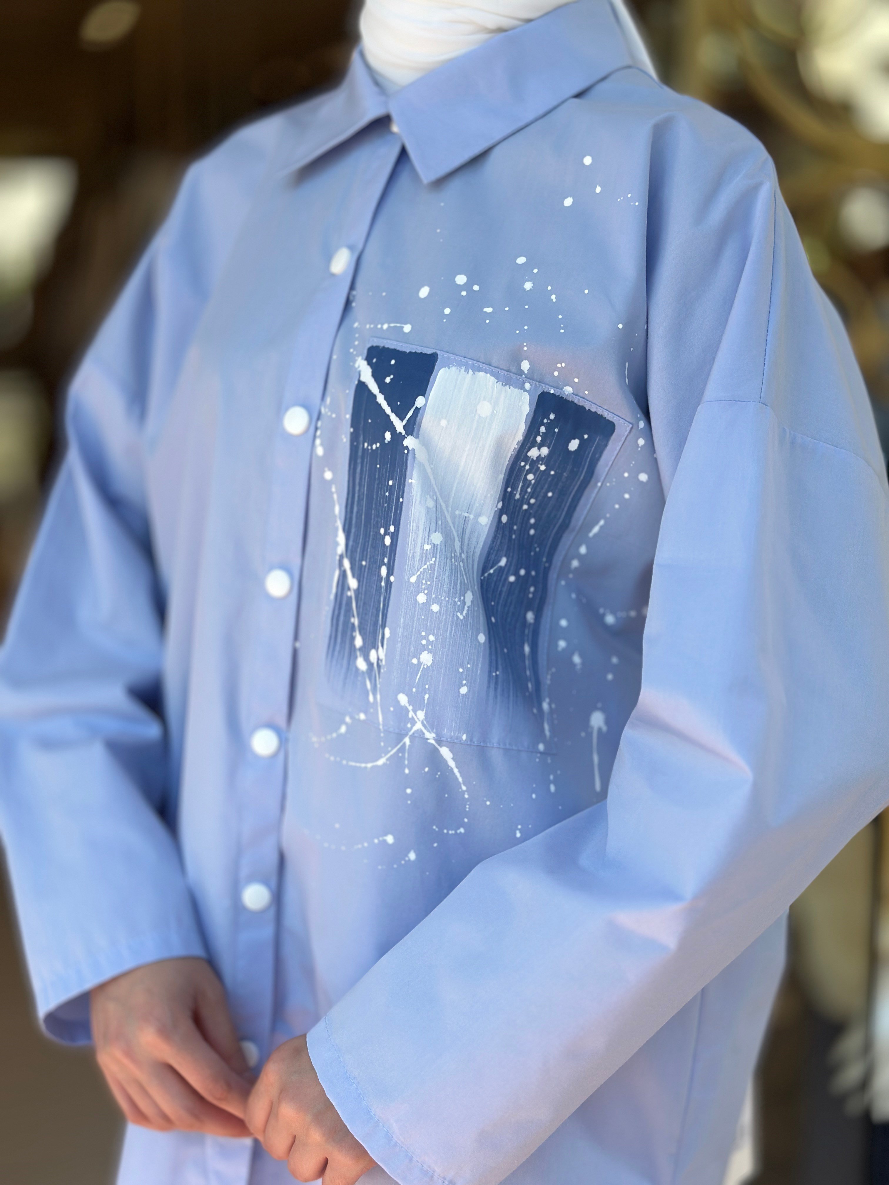 Baskılı Cotton Tunik - Mavi