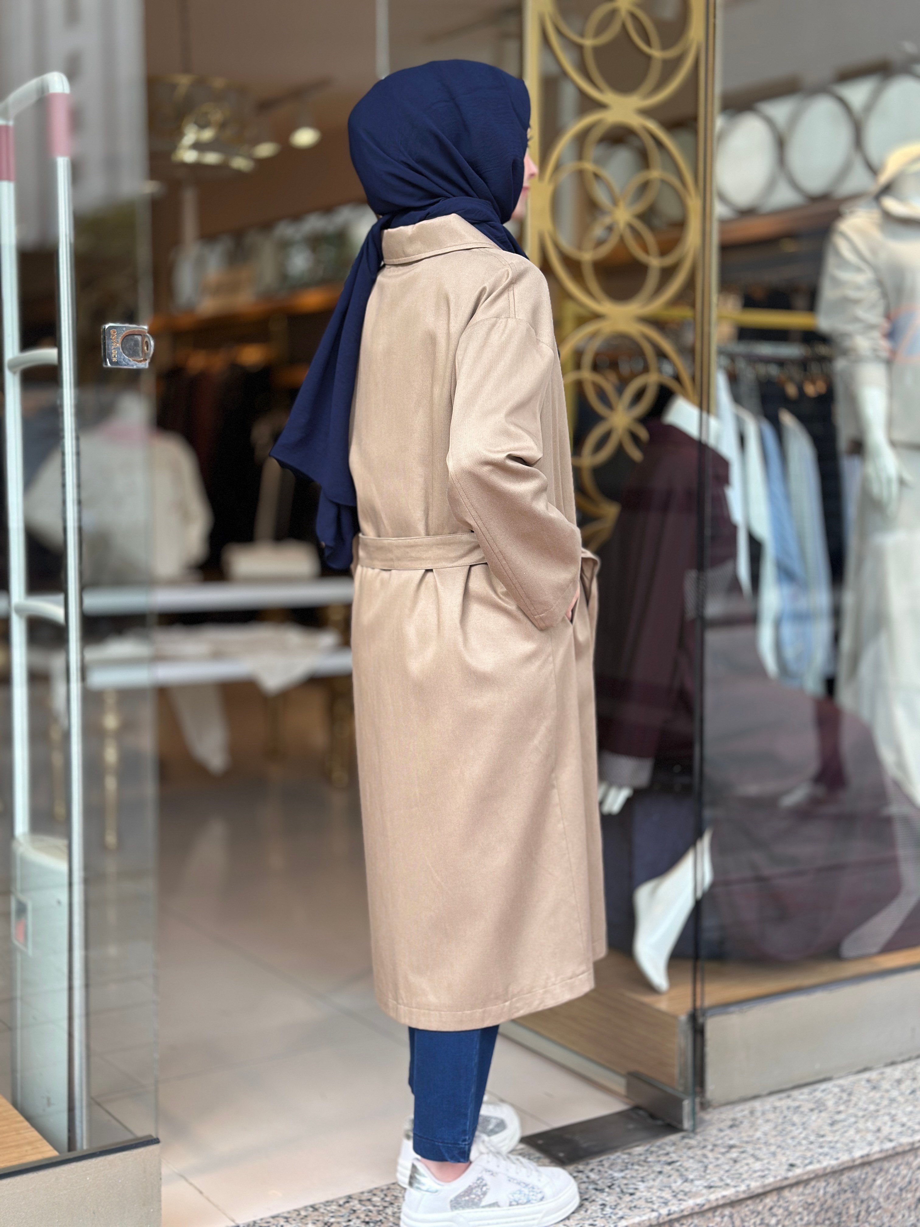 Belden Kuşaklı Şık Trençkot - Camel 