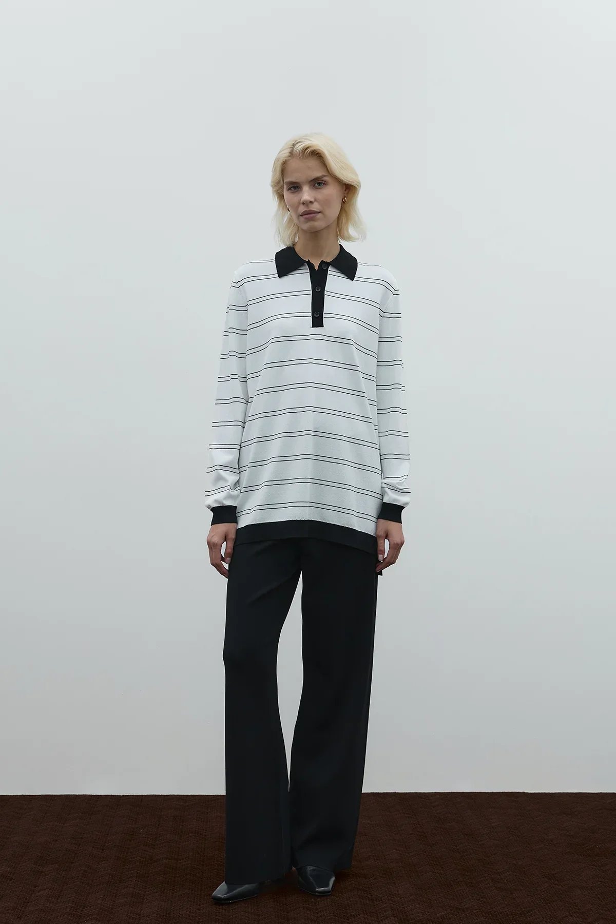 Çizgili Merserize Triko Tunik - Siyah