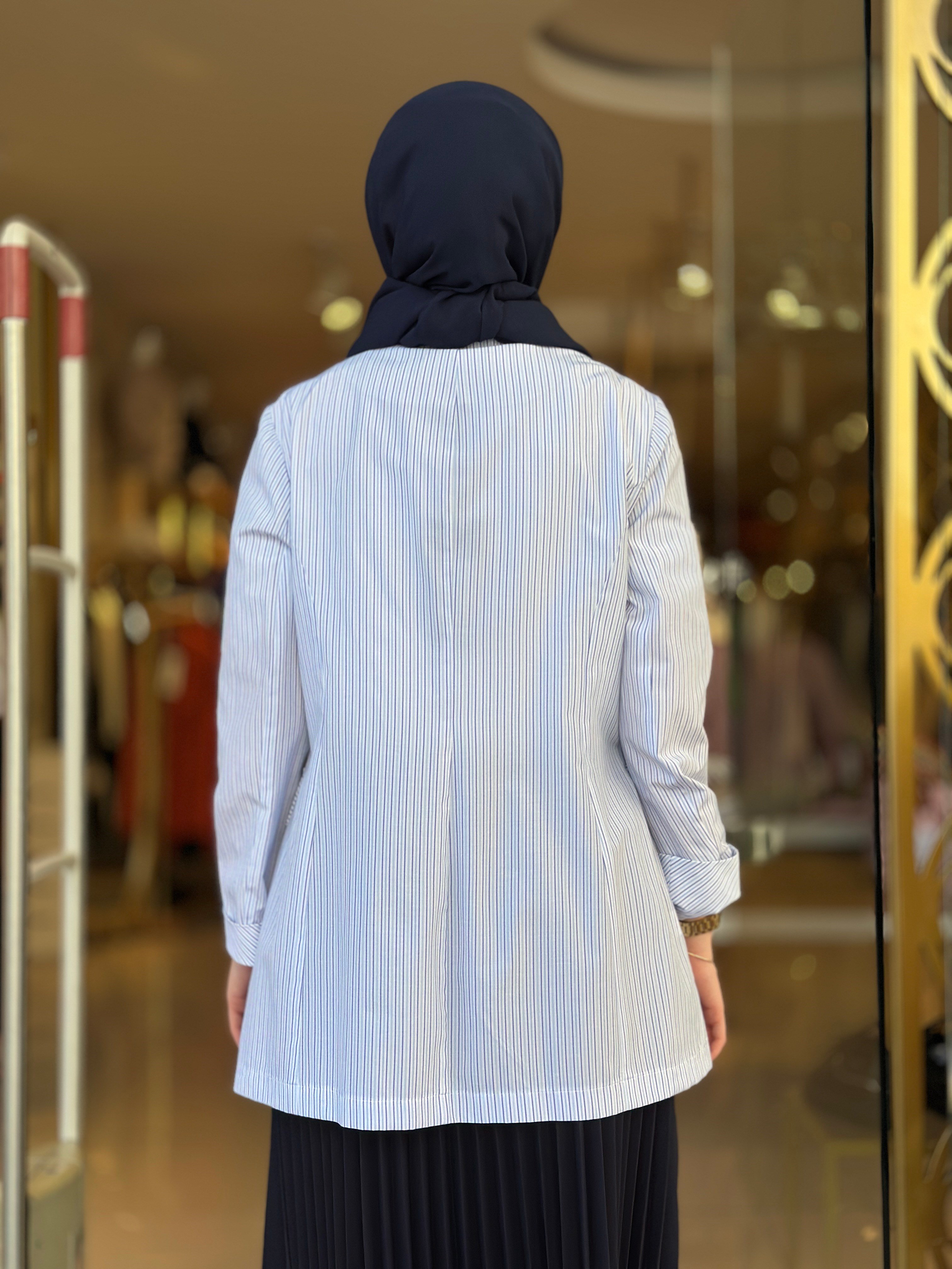Cotton Blazer  Ceket - Mavi 