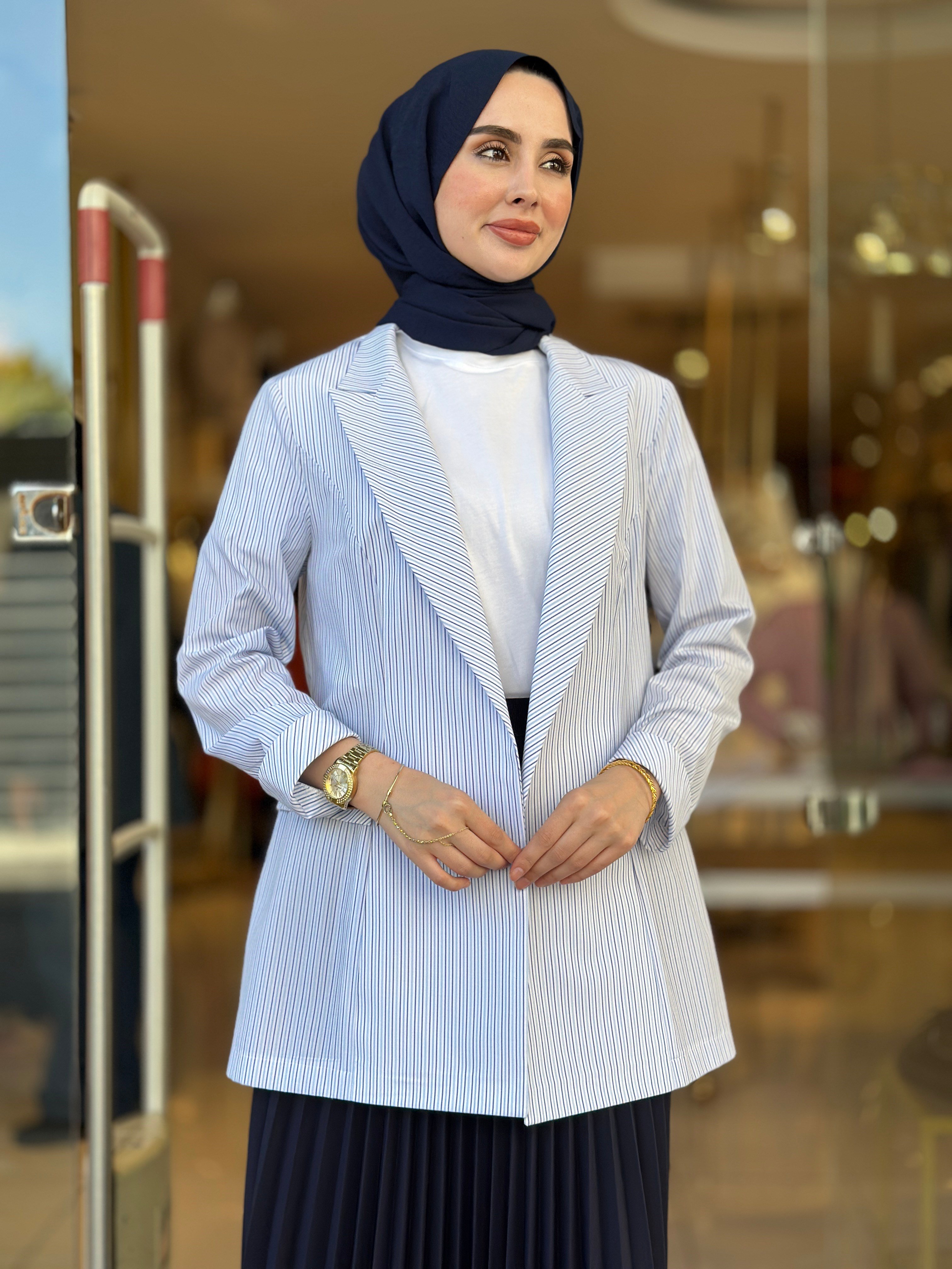 Cotton Blazer  Ceket - Mavi 