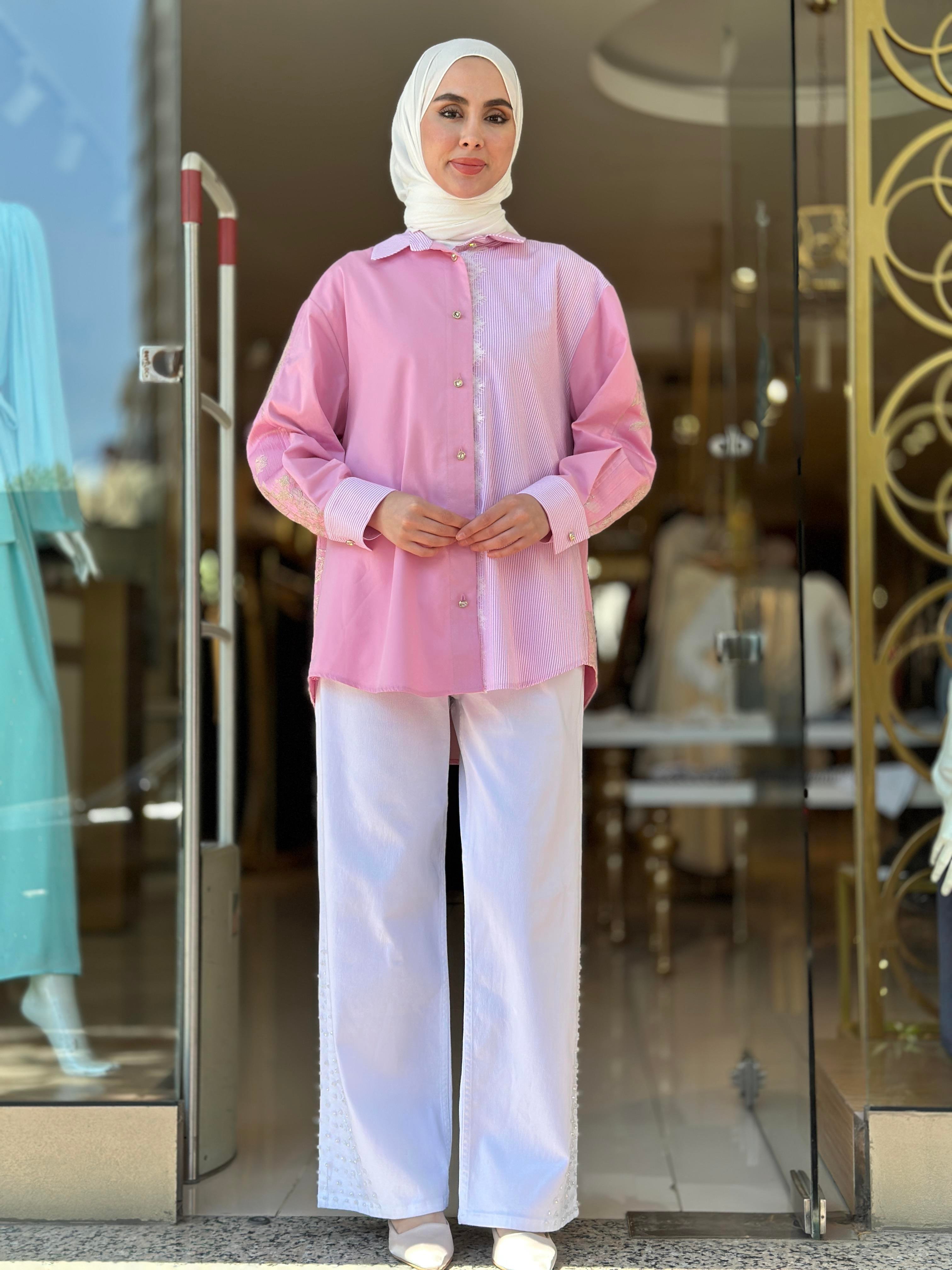 Dantelli Jakar Detay Gömlek - Pembe
