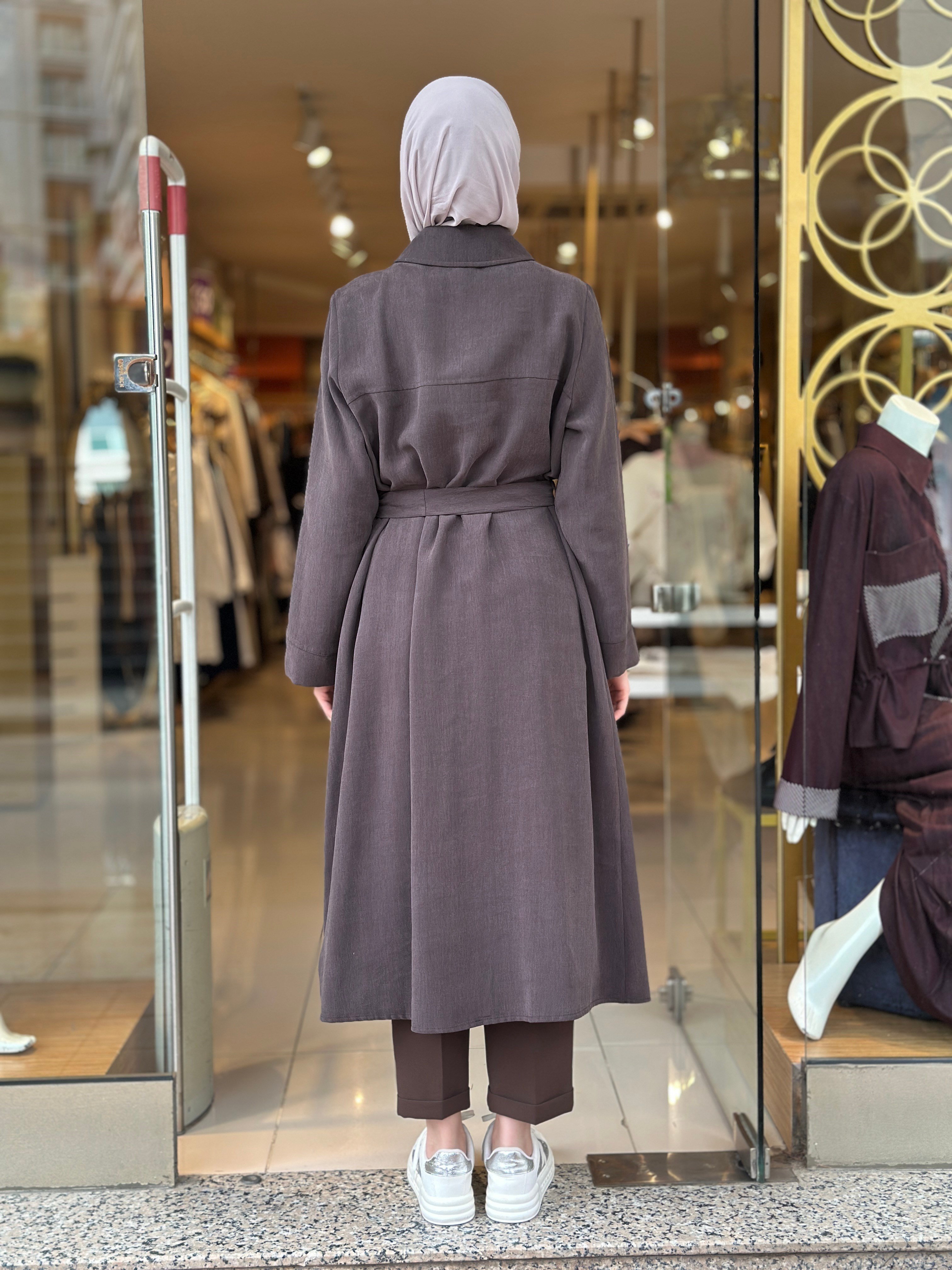 Düğme Detaylı Kap - Kahverengi