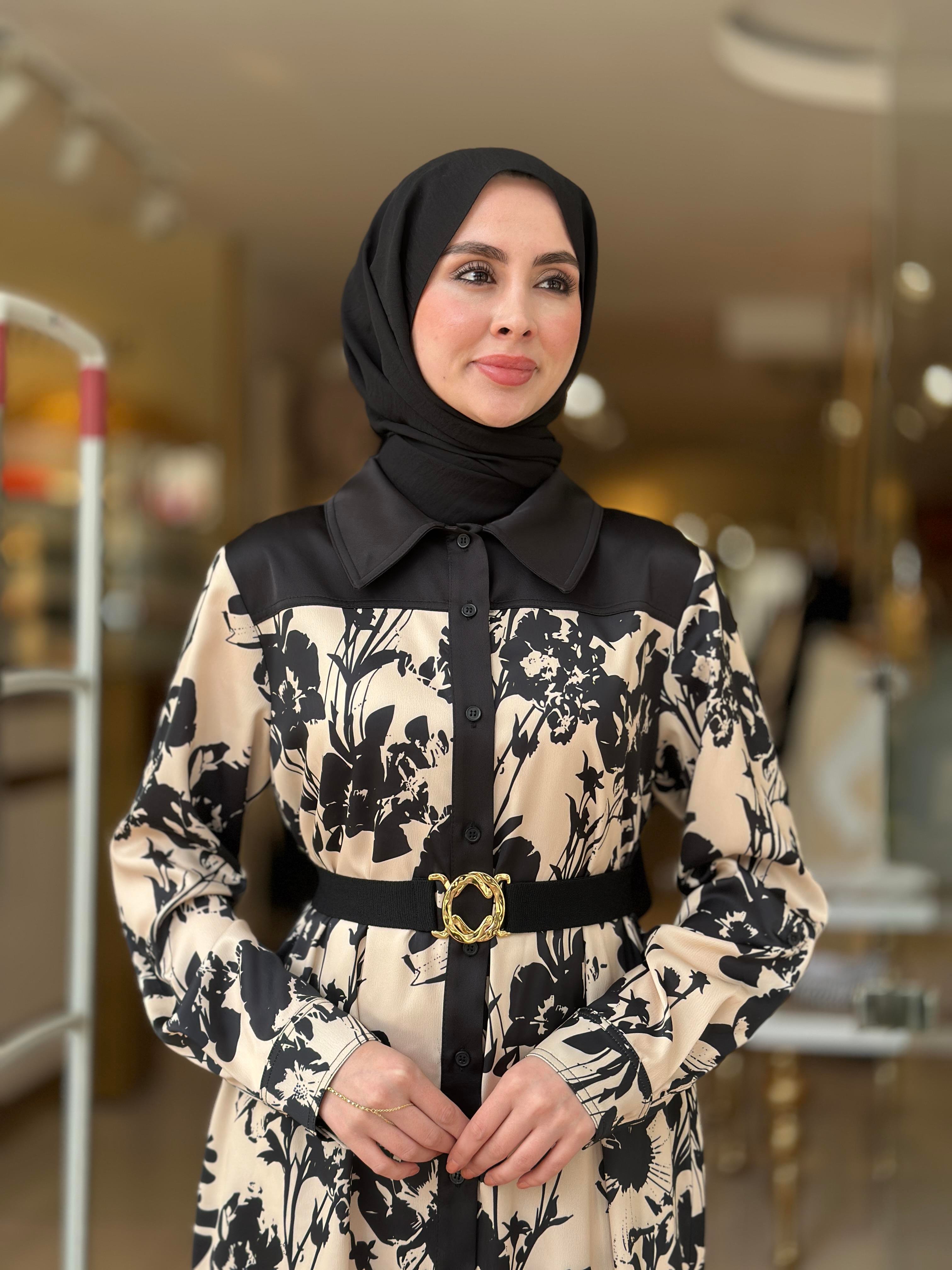 Fiora Notte Saten Elbise - Siyah
