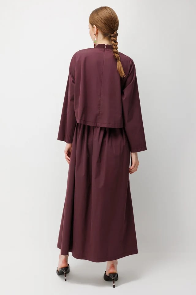 GHİSA 4473 KATMAN GÖRÜNÜMLÜ DİK YAKA ELBİSE-Mürdüm