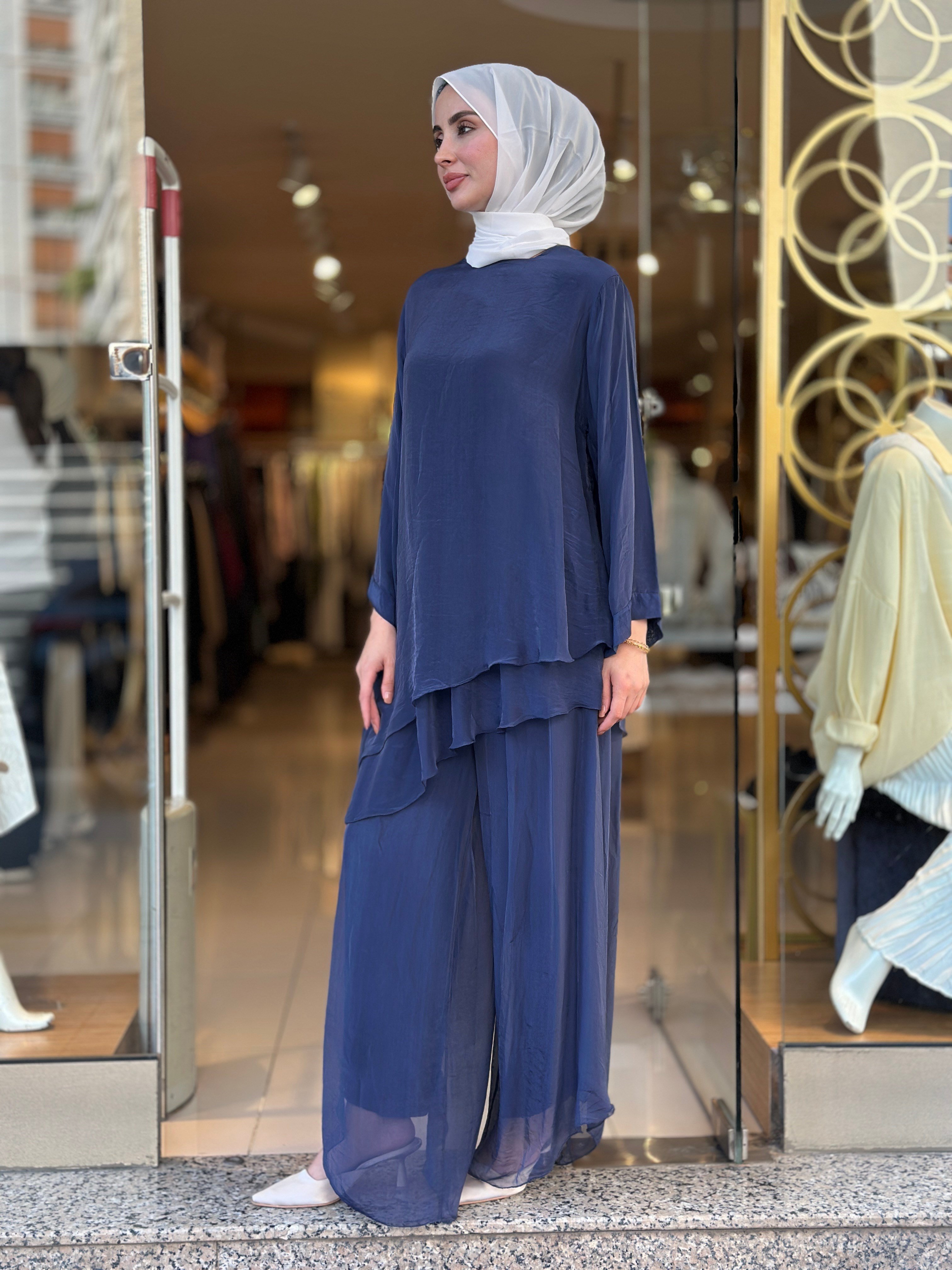 İthal İpek Nice Pantolonlu  Takım - Lacivert