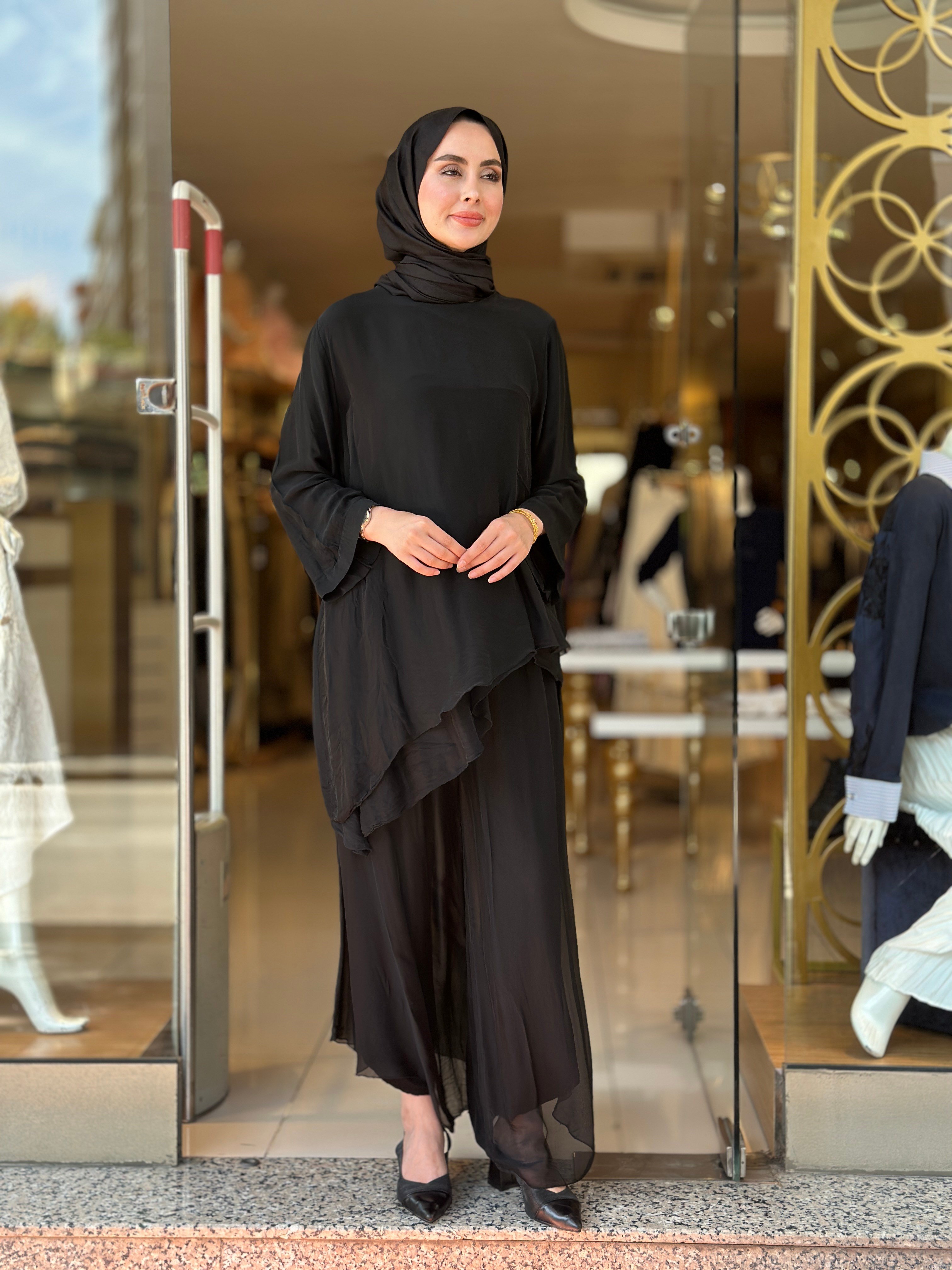 İthal İpek Nice Pantolonlu Takım - Siyah