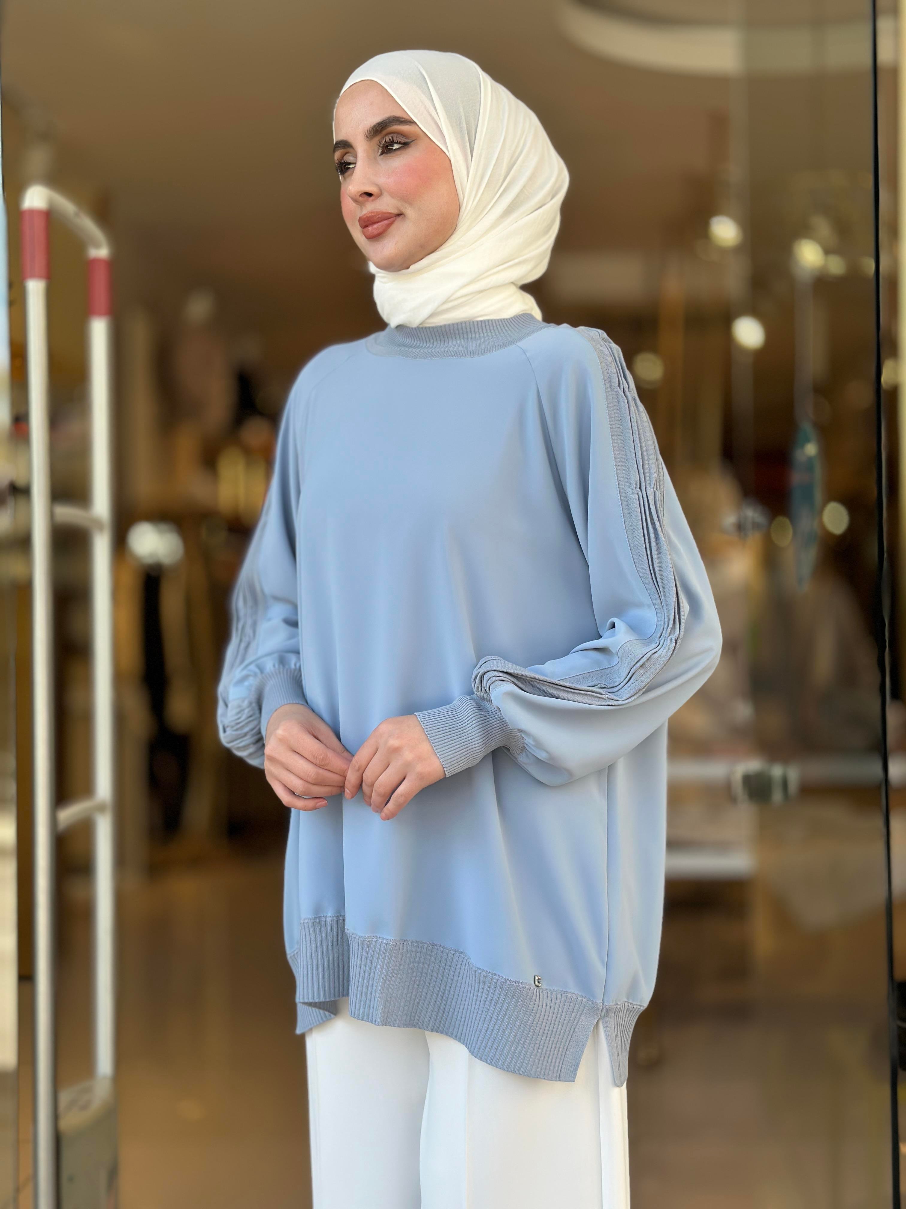 Kol Merserize Detay Tunik - Mavi
