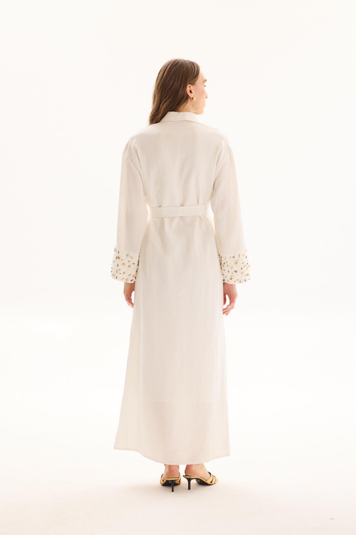 Linen Keten Elbise - Ekru