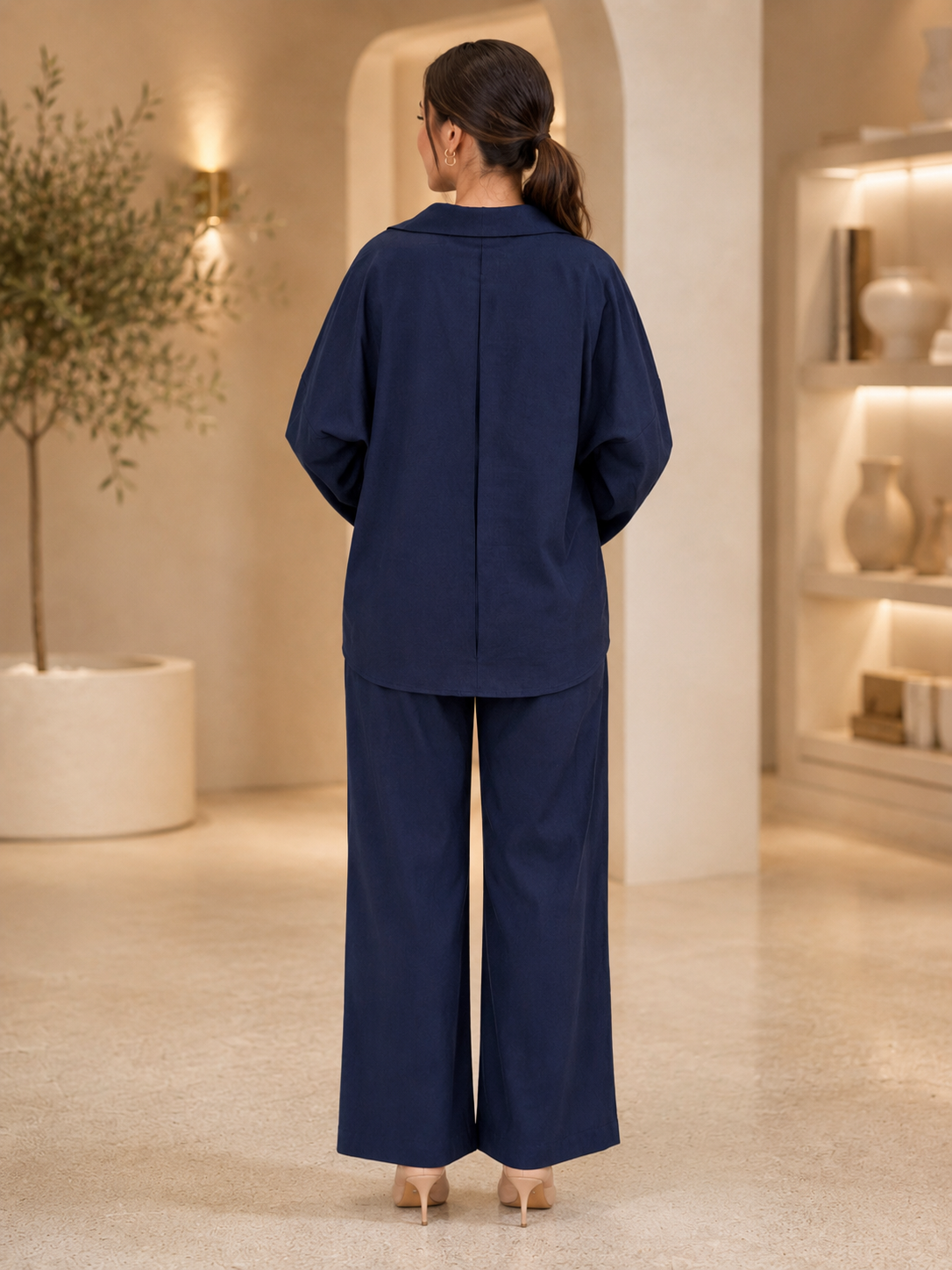 Linen Nakışlı Takım - Lacivert 
