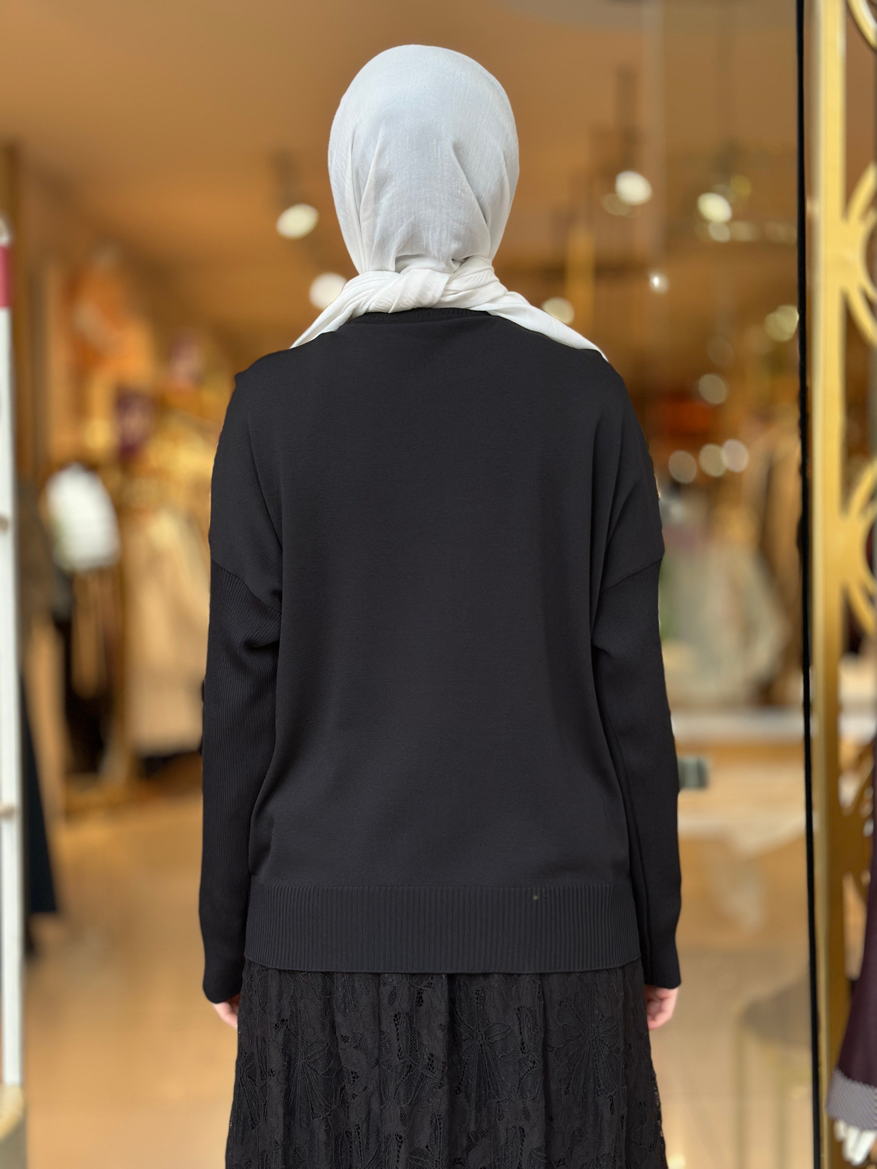 Merserize Detaylı Tunik - Siyah