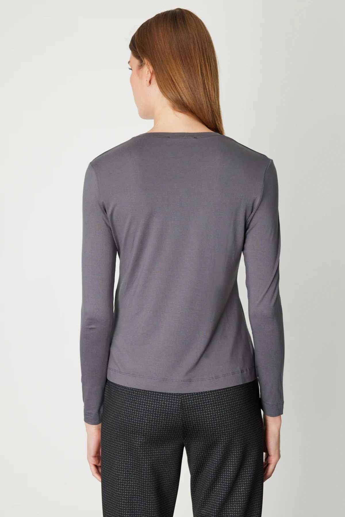 Metal Aksesuarlı Sıfır Yaka Basic Bluz - Antresit