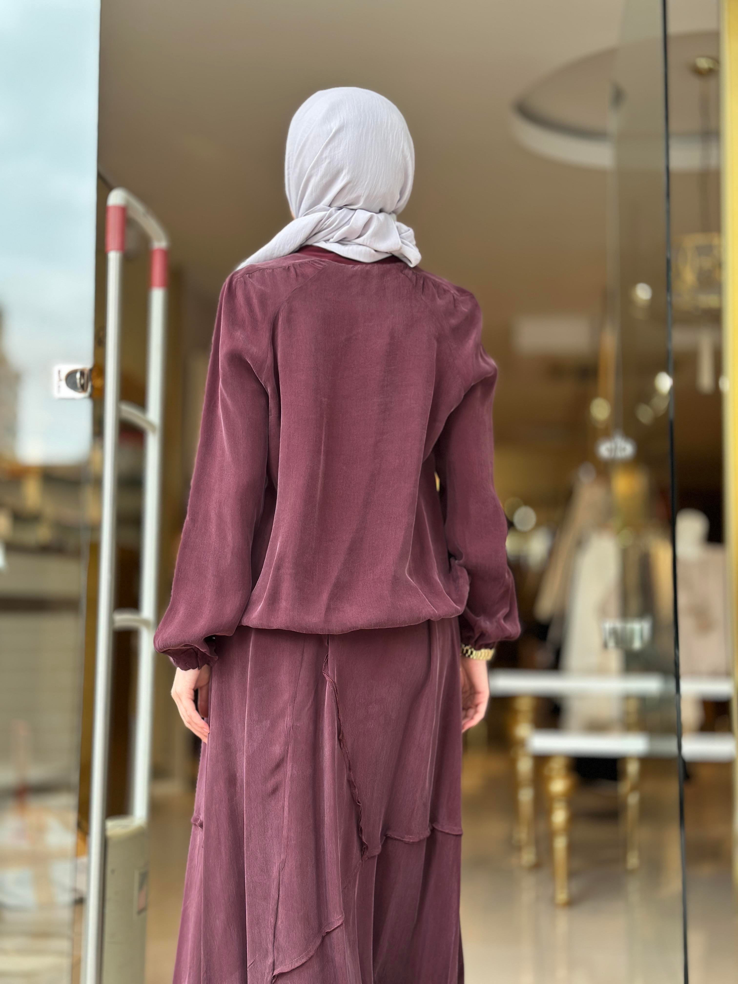 MissWhence İpek Cupra Etekli Takım - Bordo