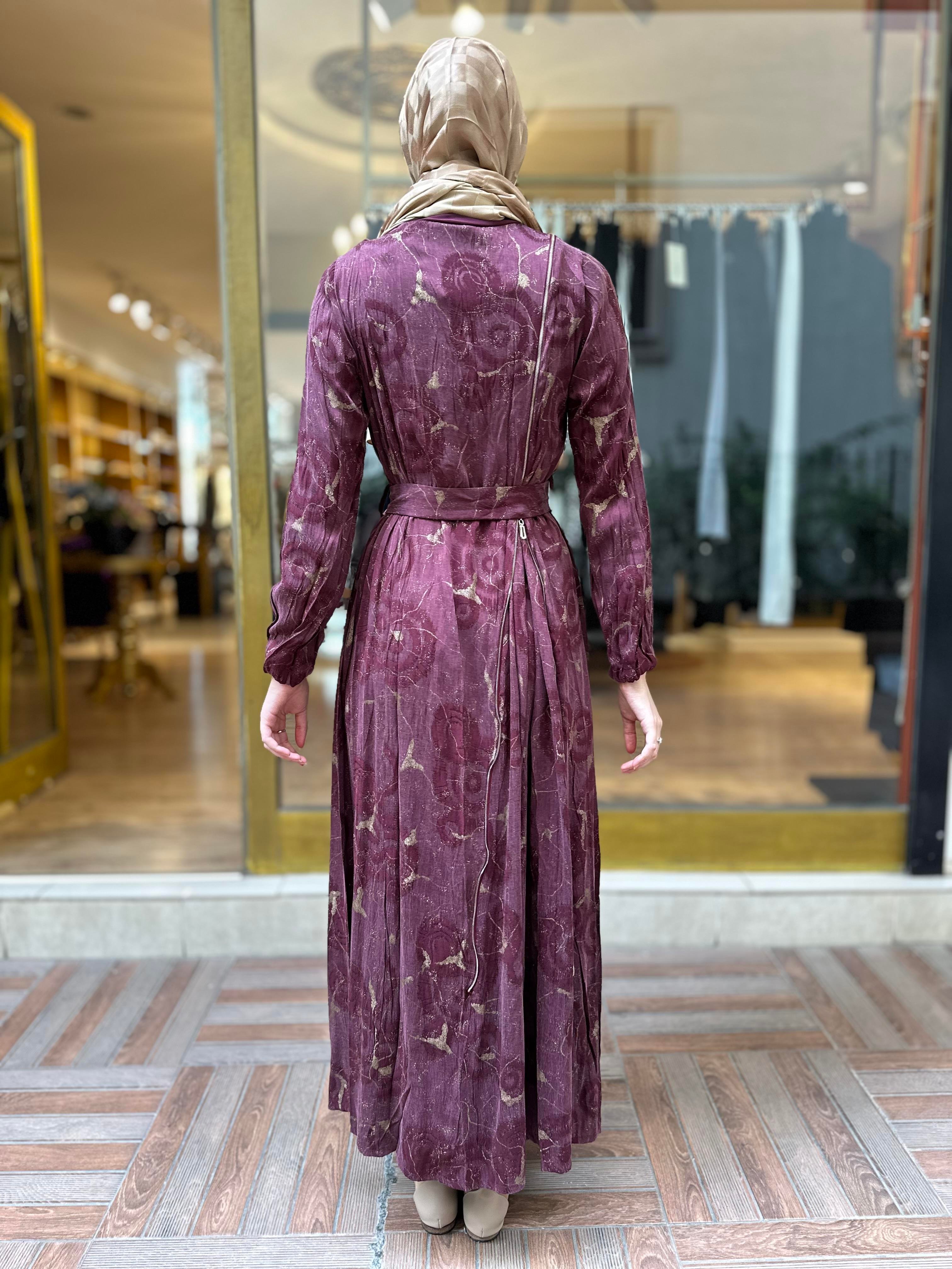 MissWhence Jakarlı İpek Elbise - Bordo