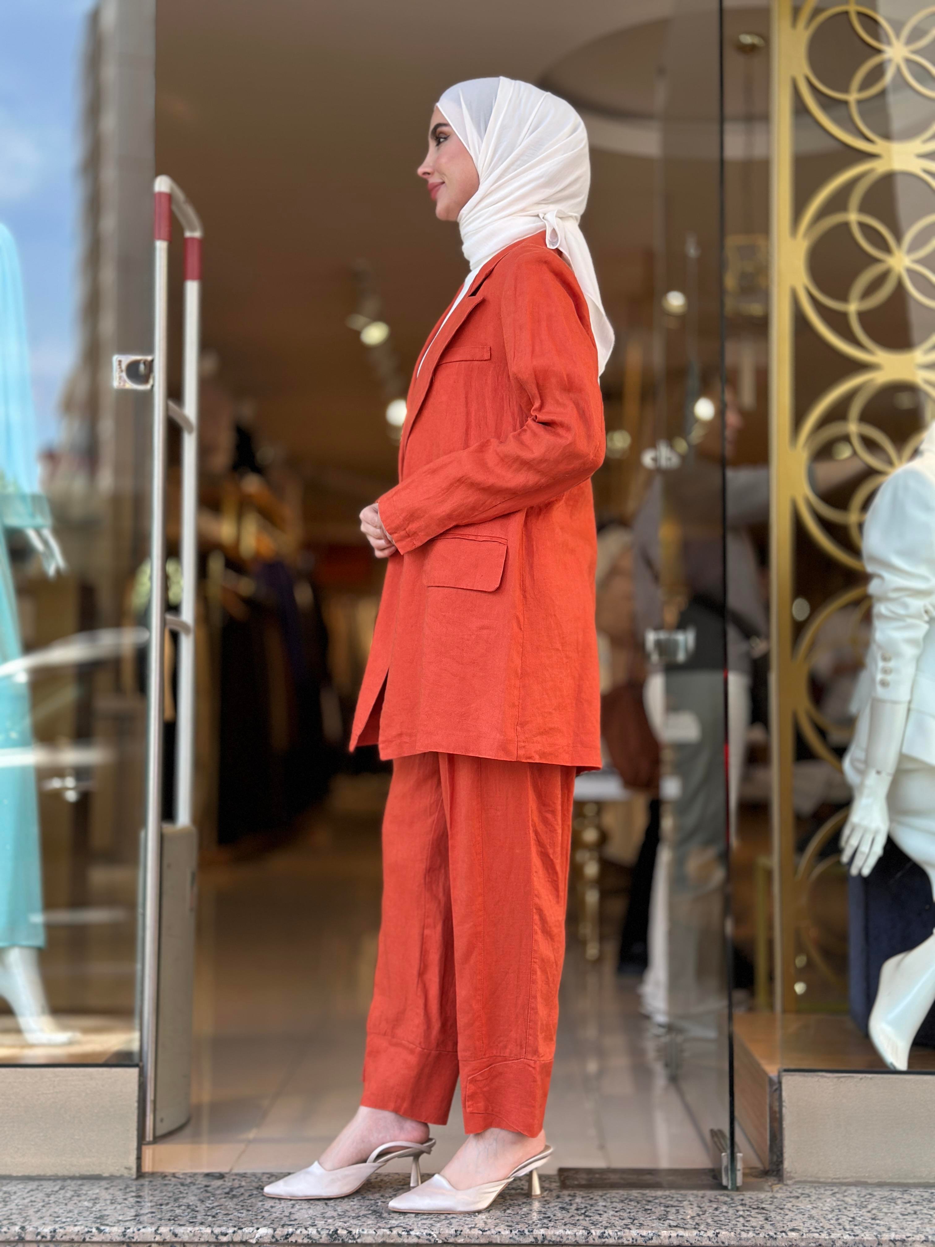 MissWhence Keten Pantolonlu Takım - Oranj