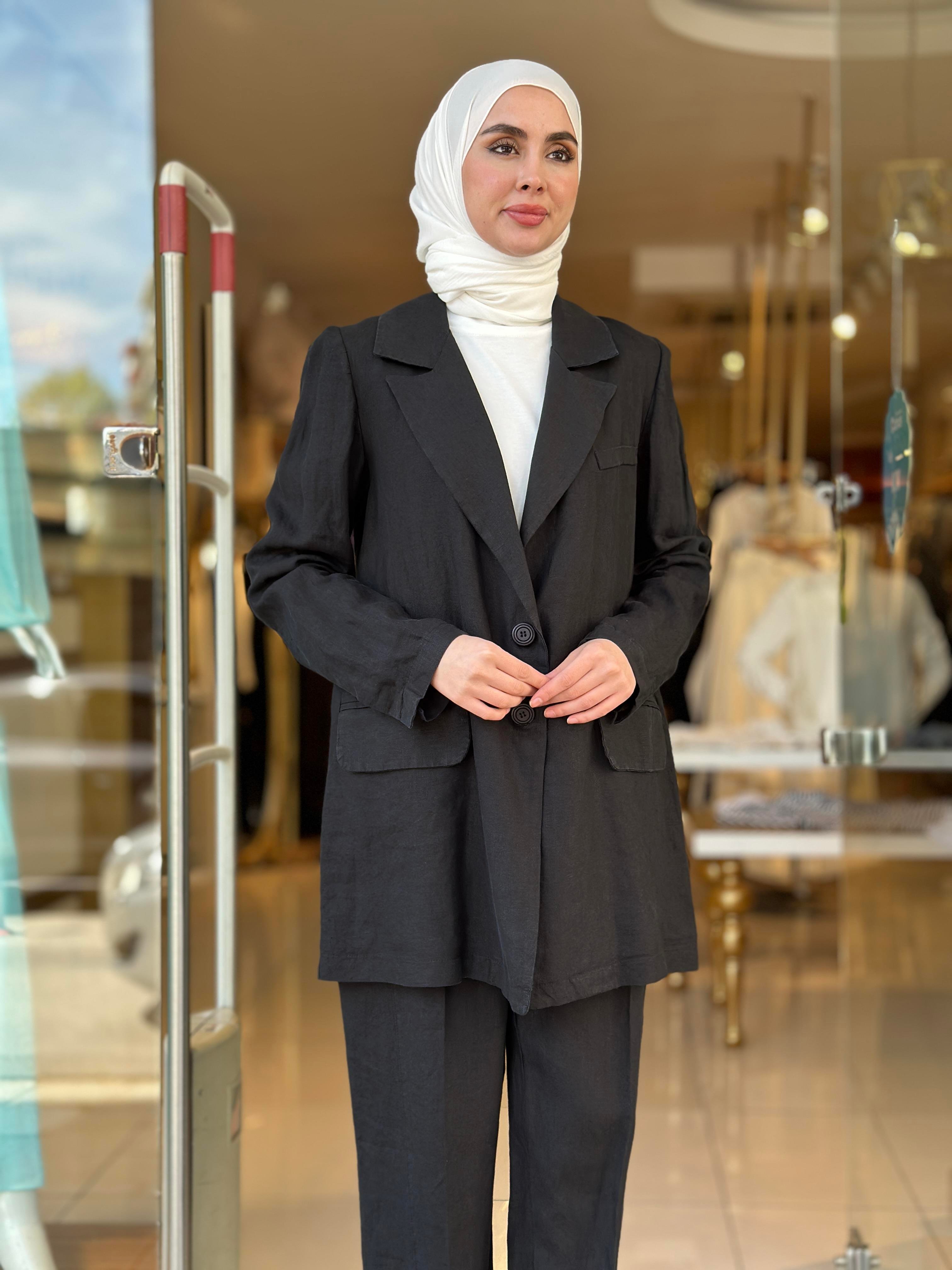 MissWhence Keten Pantolonlu Takım - Siyah