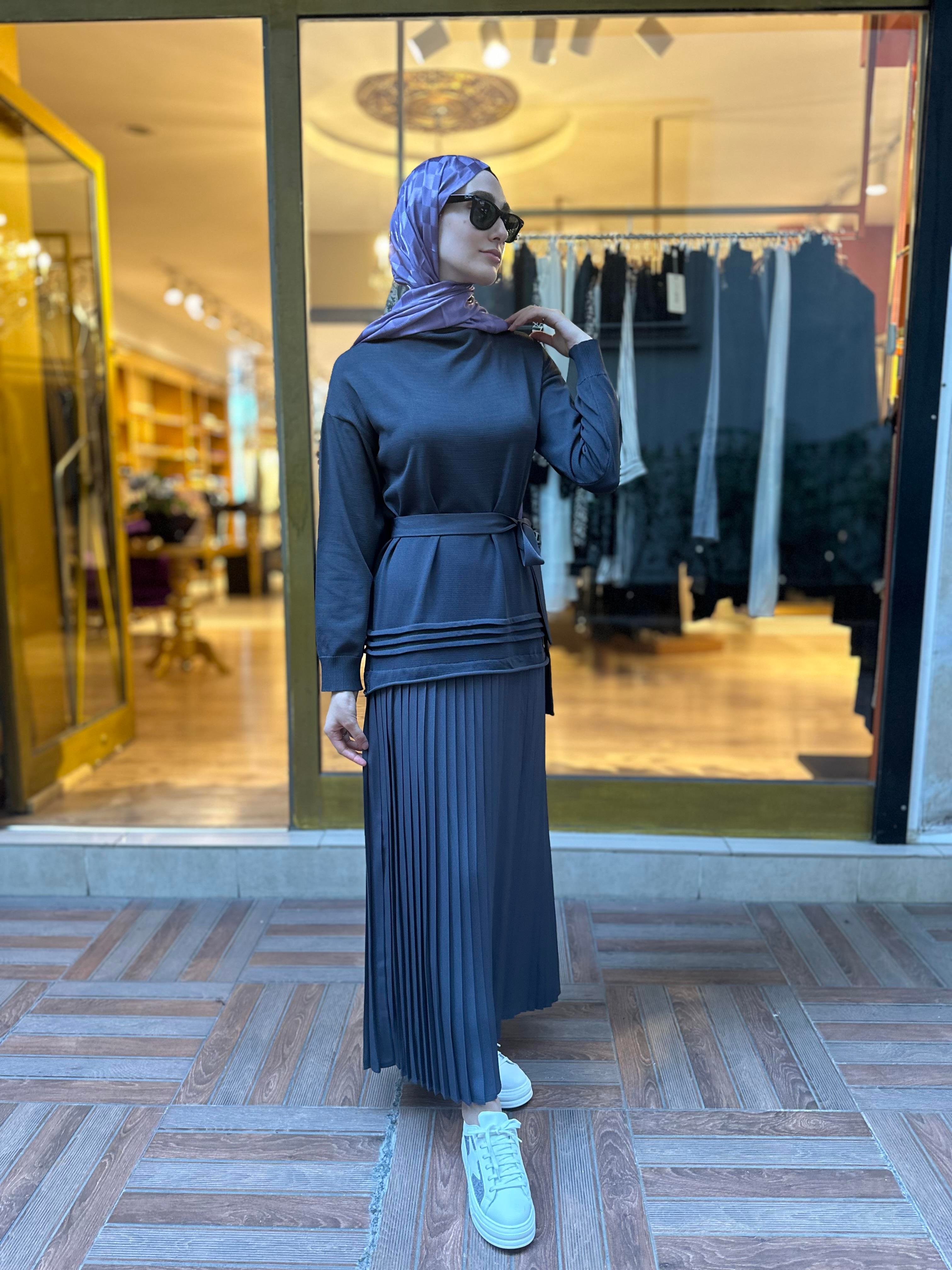 MissWhence Triko Piliseli Elbise - Gri