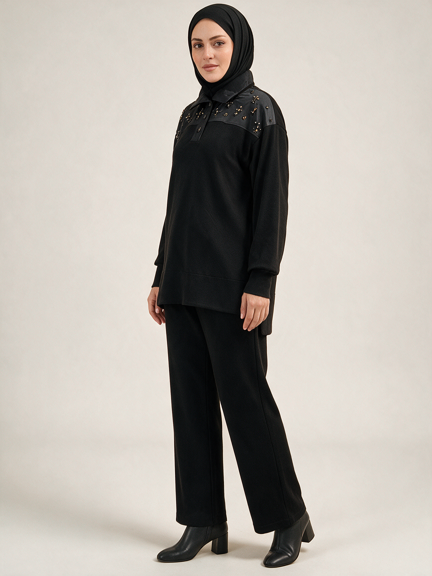 Modal Sweatshirt Pantolon Takım - Siyah