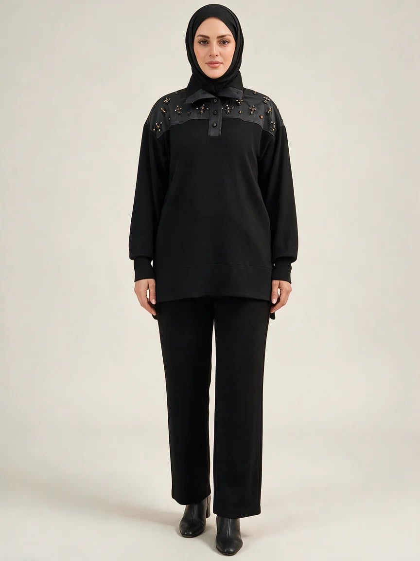 Modal Sweatshirt Pantolon Takım - Siyah