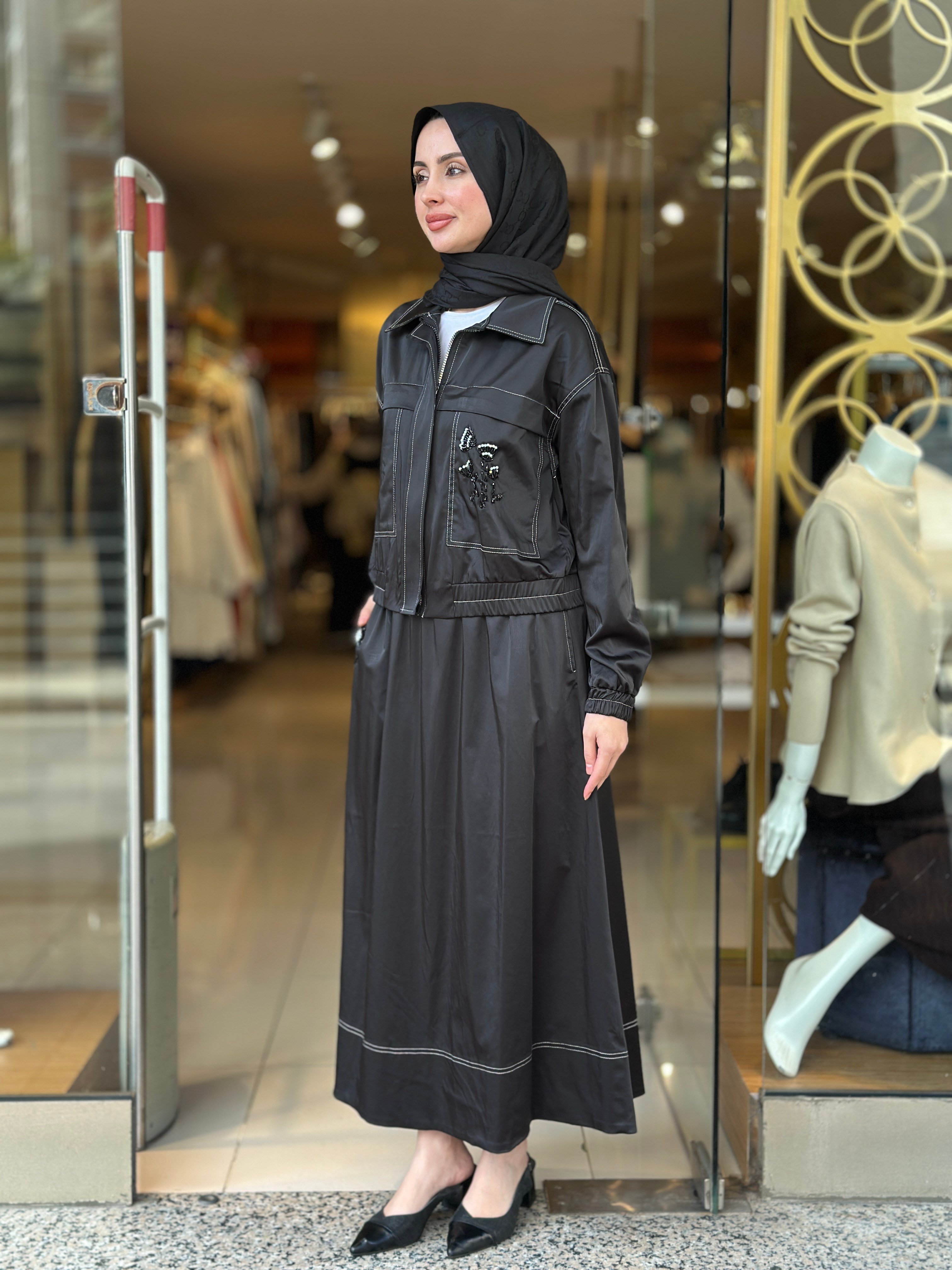 Nora Nakışlı Ceket Takım - Siyah