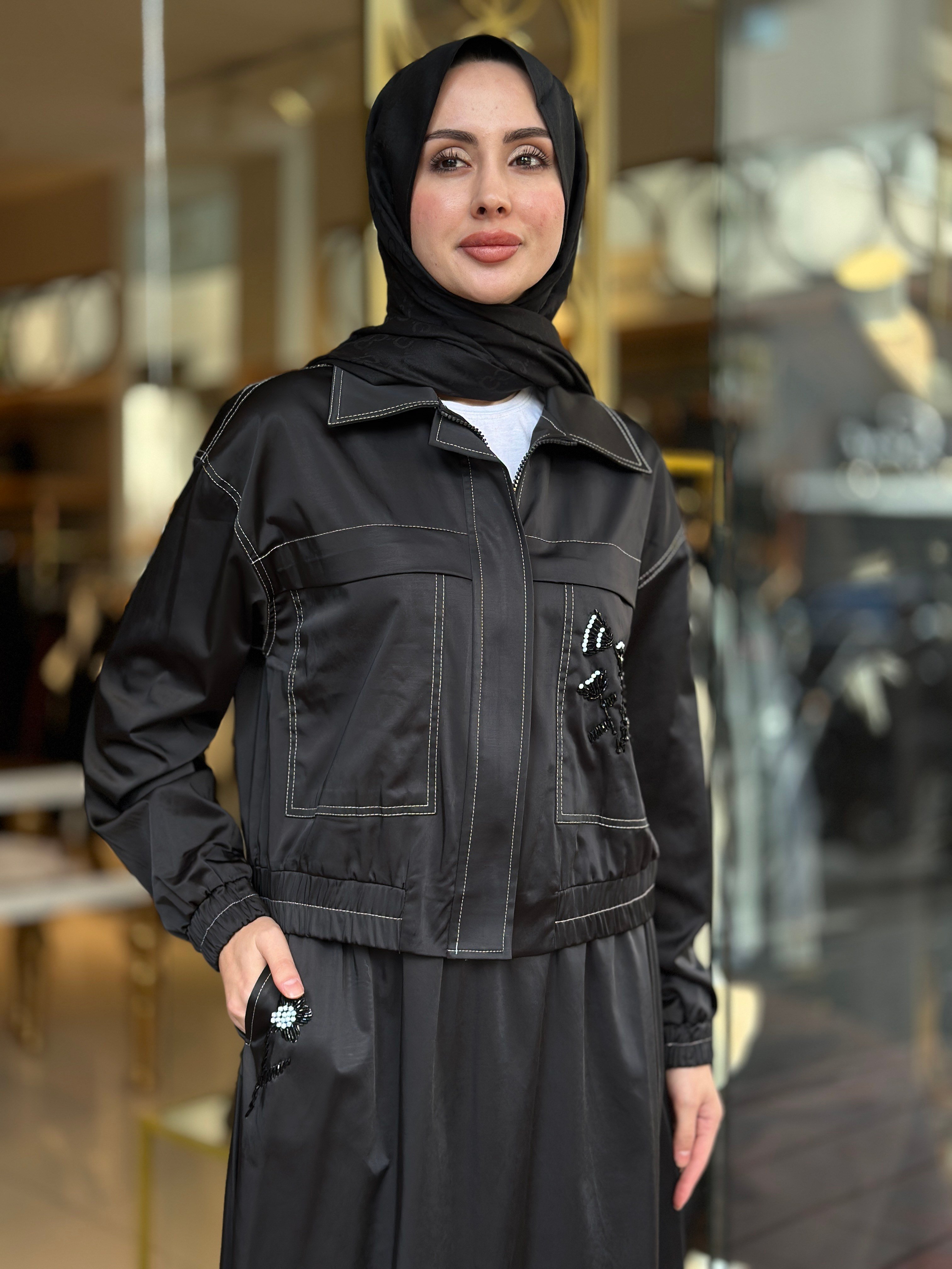 Nora Nakışlı Ceket Takım - Siyah